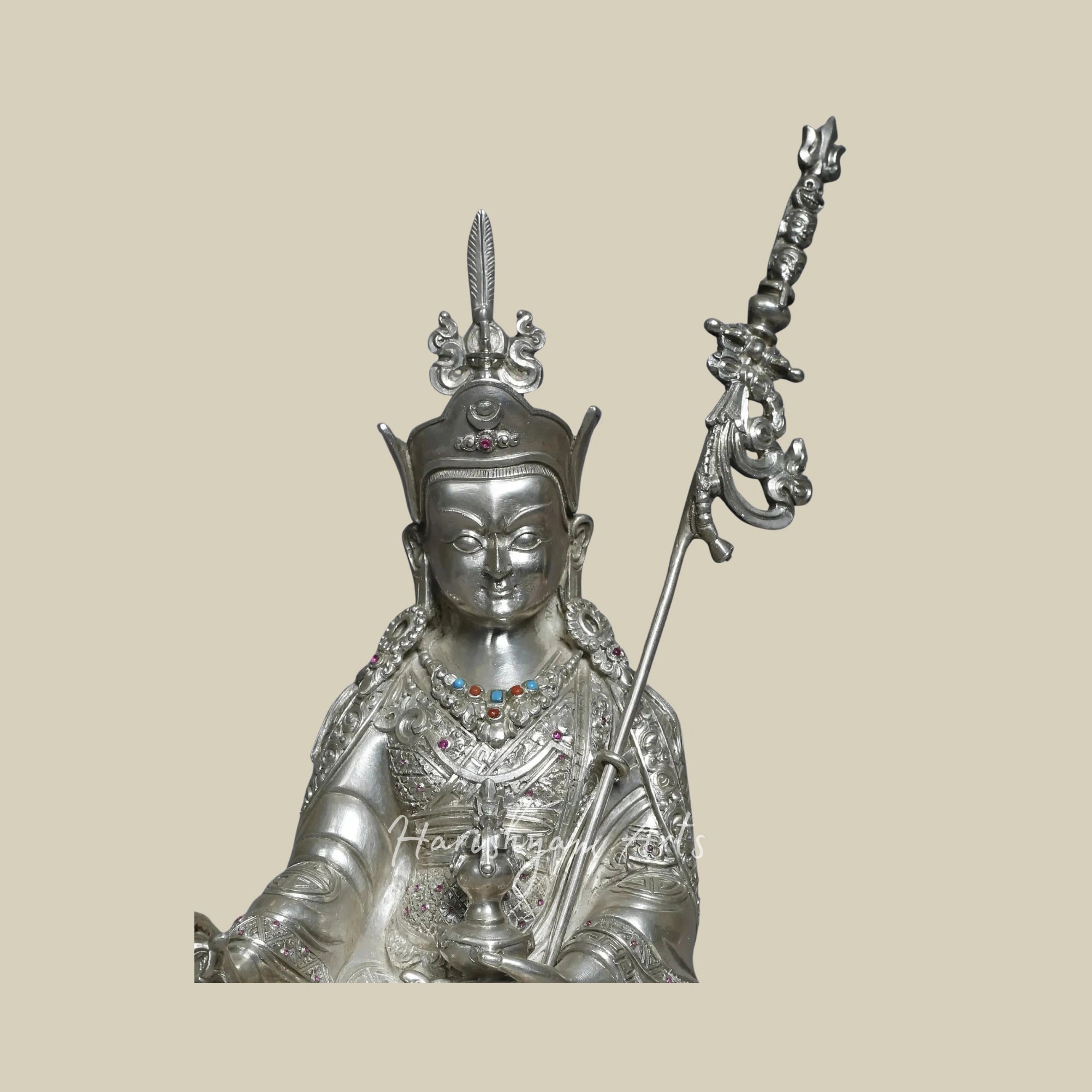 10" Handmade Silver Guru Padmasambhava Idol Sacred Nepal Sculpture