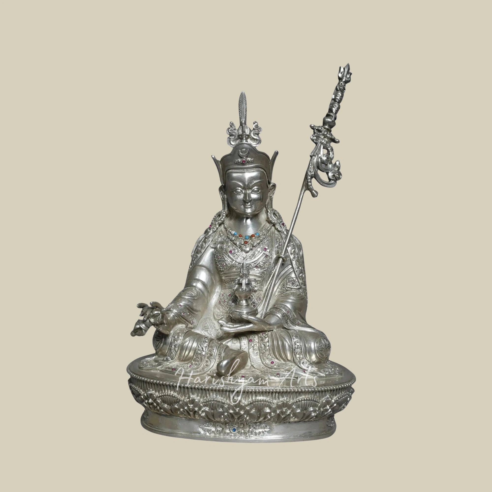 10" Handmade Silver Guru Padmasambhava Idol Sacred Nepal Sculpture