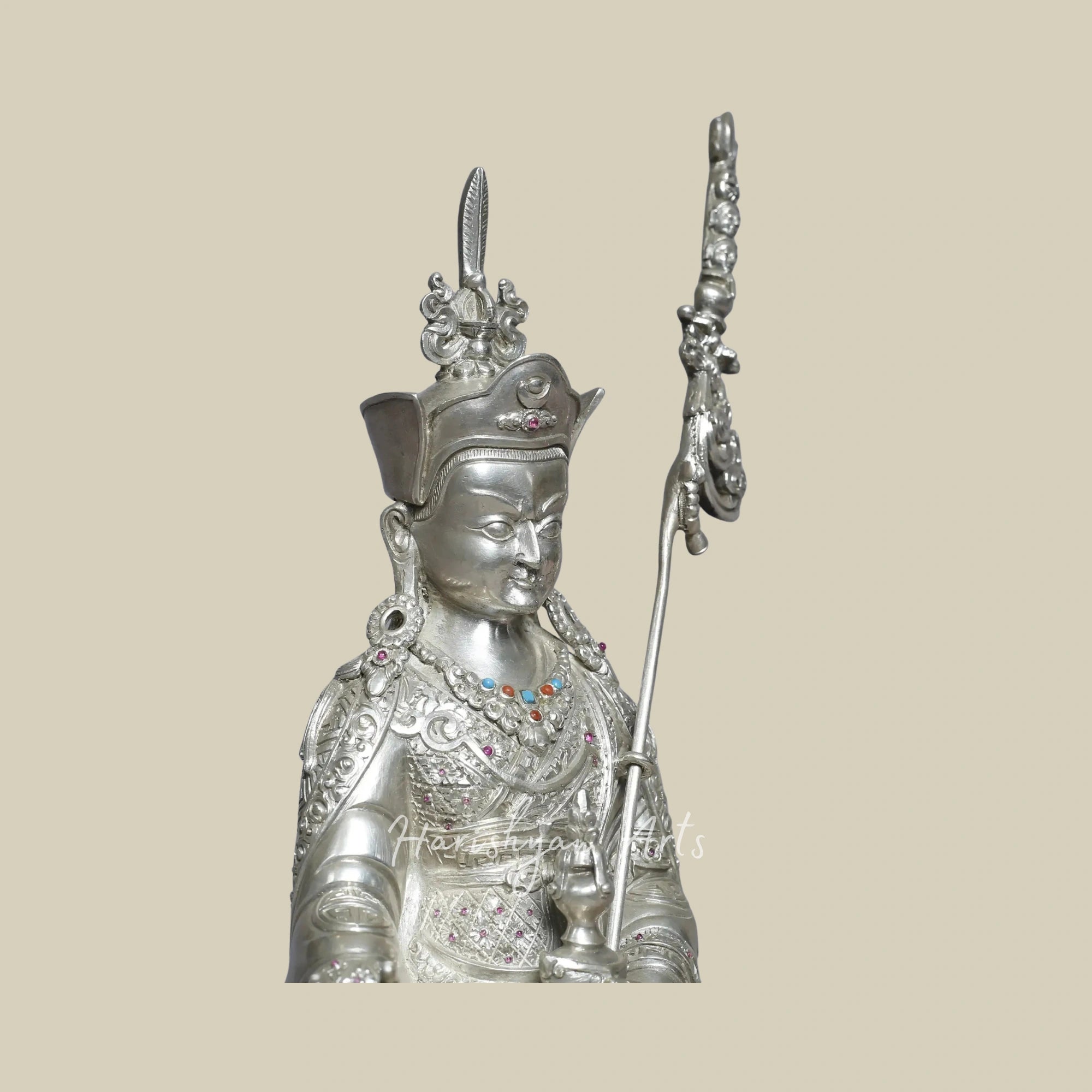 10" Handmade Silver Guru Padmasambhava Idol Sacred Nepal Sculpture