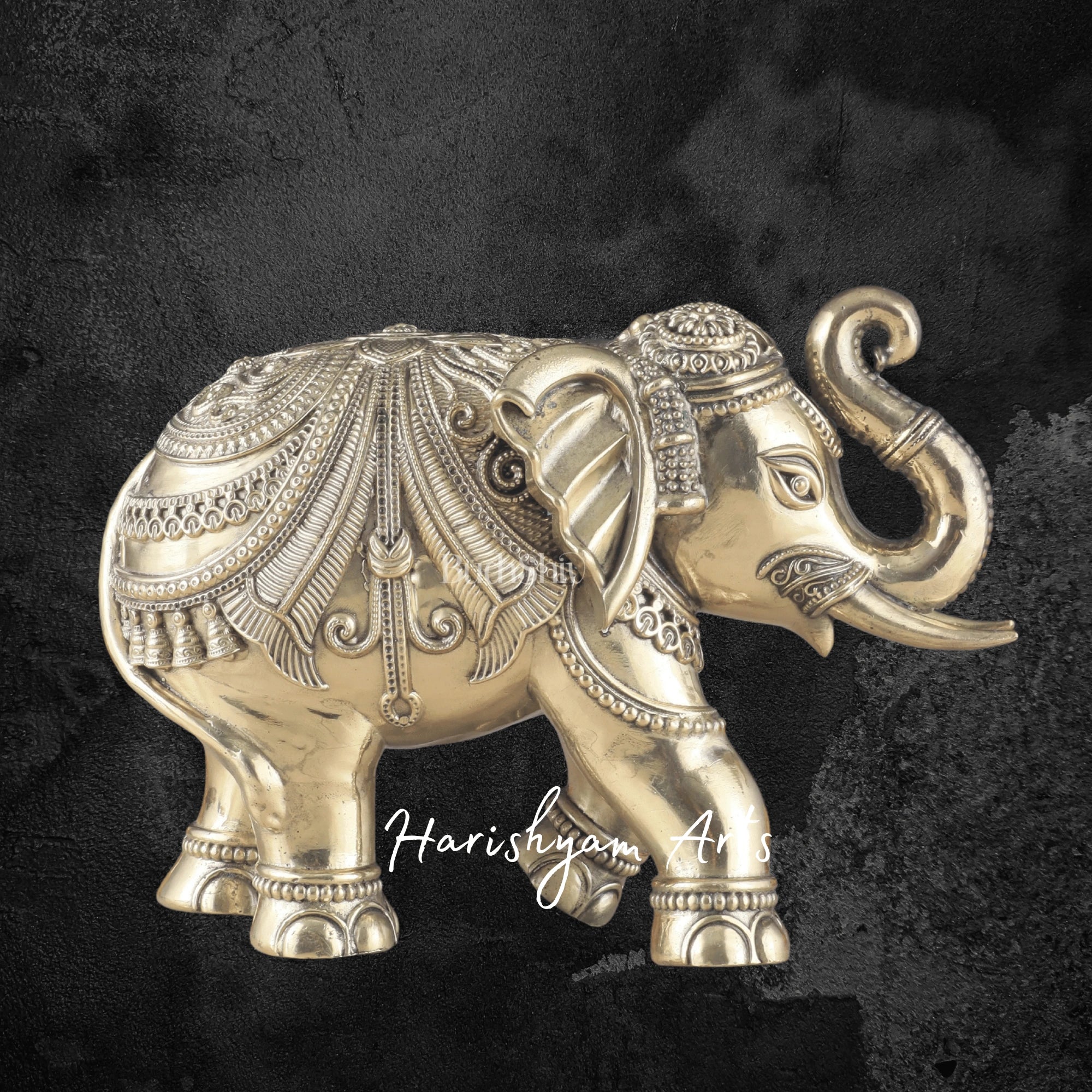 10" Intricately Carved Brass Elephant Statue for Home and Office Decor