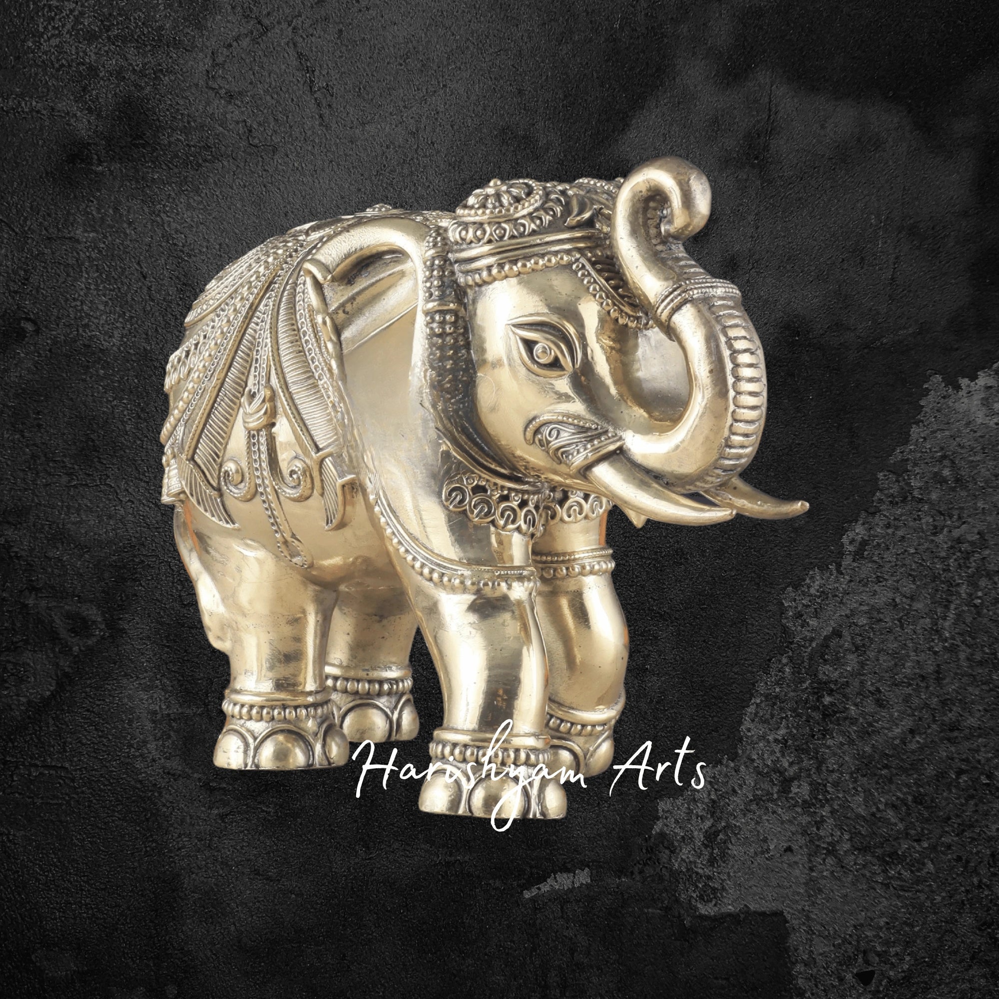 10" Intricately Carved Brass Elephant Statue for Home and Office Decor