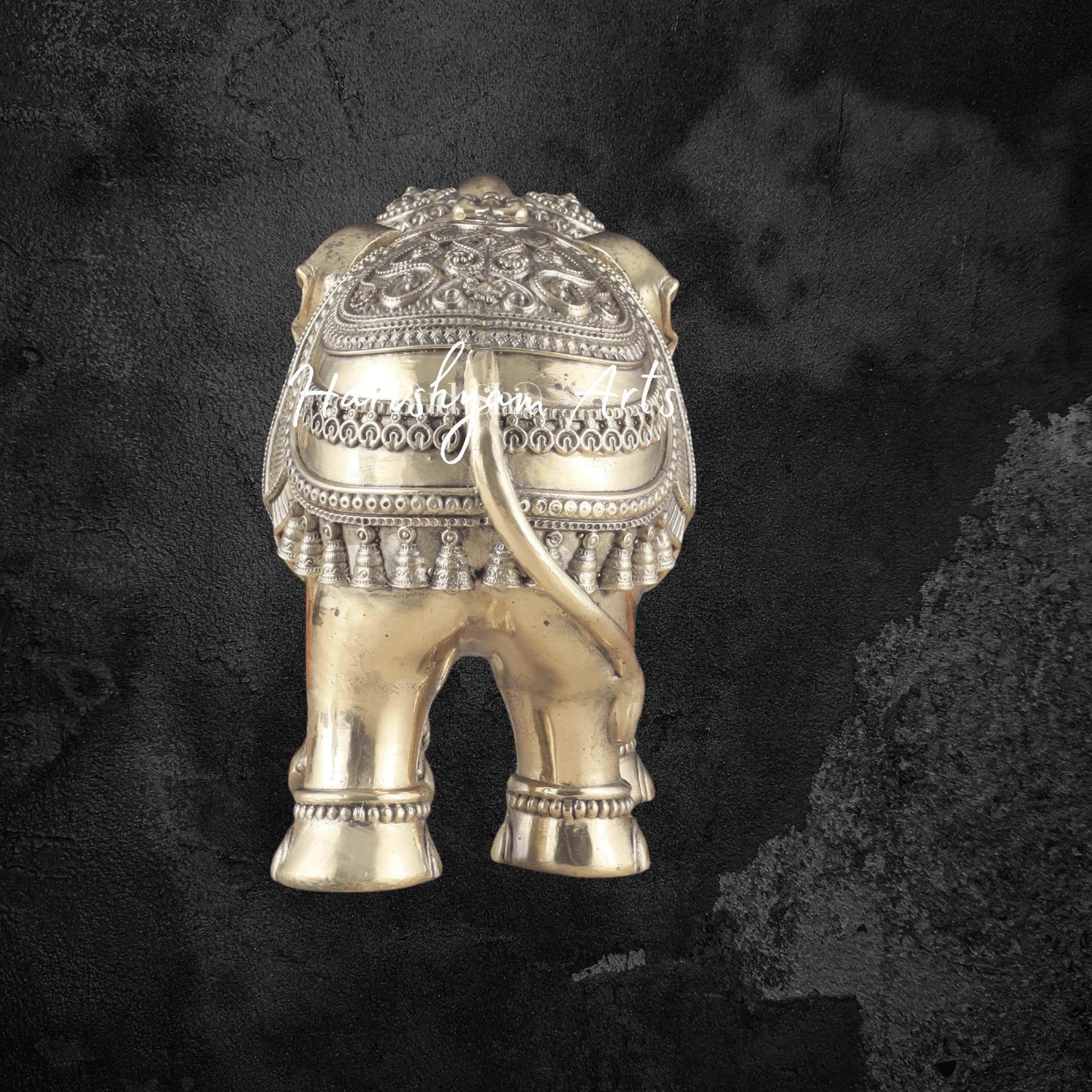 10" Intricately Carved Brass Elephant Statue for Home and Office Decor