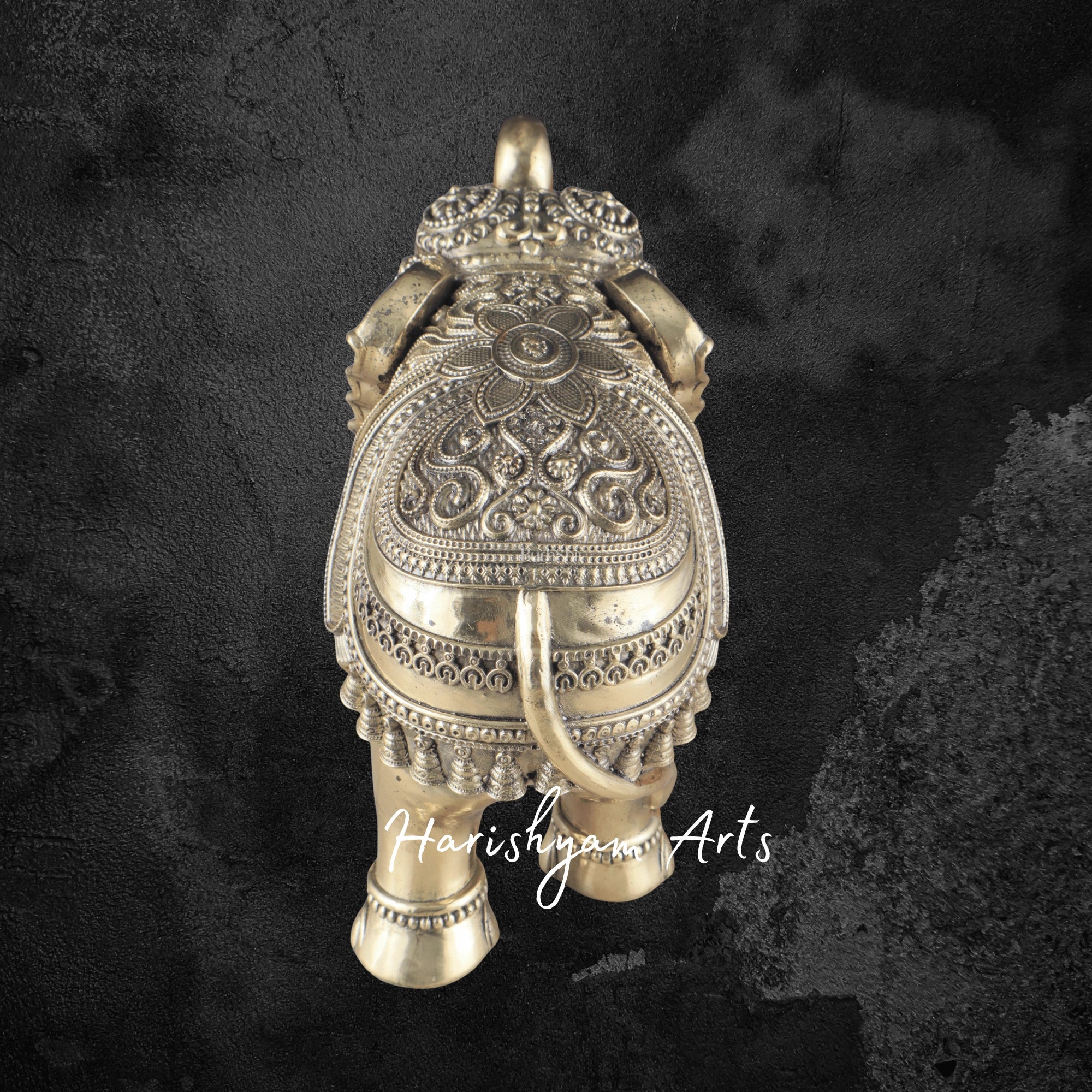 10" Intricately Carved Brass Elephant Statue for Home and Office Decor
