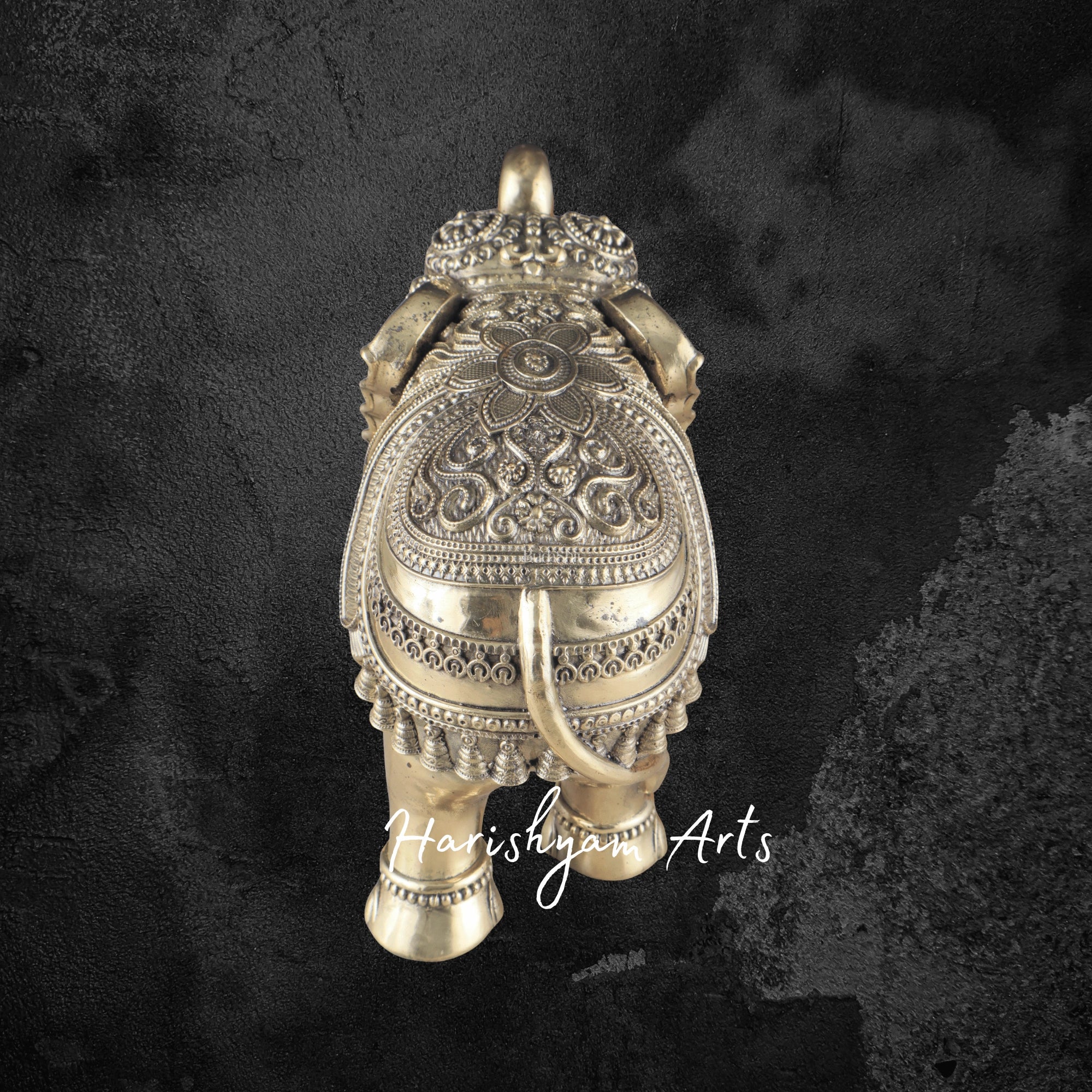 10" Intricately Carved Brass Elephant Statue for Home and Office Decor