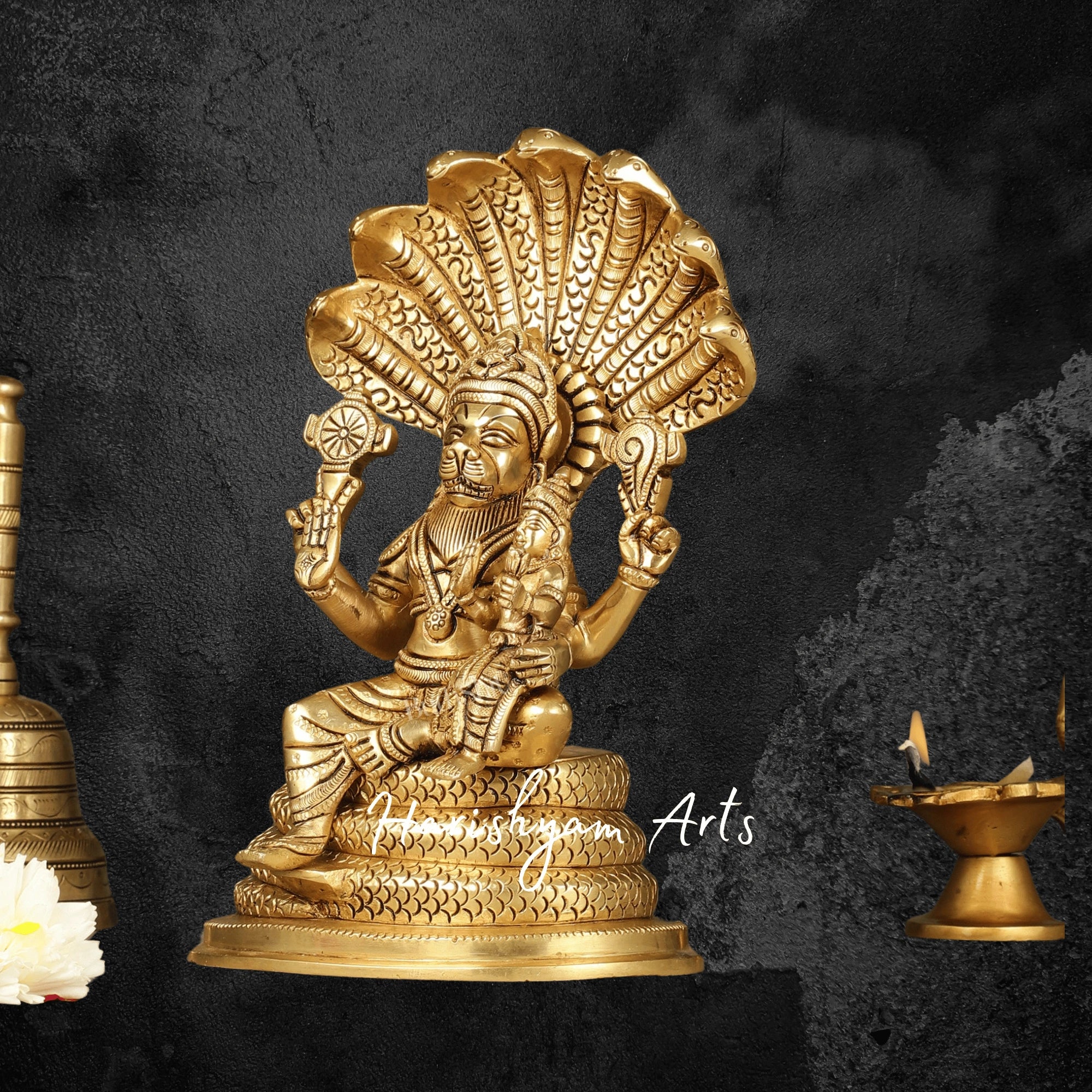 10" Lakshmi Narasimha Brass Murti Traditional South Indian Temple Idol2