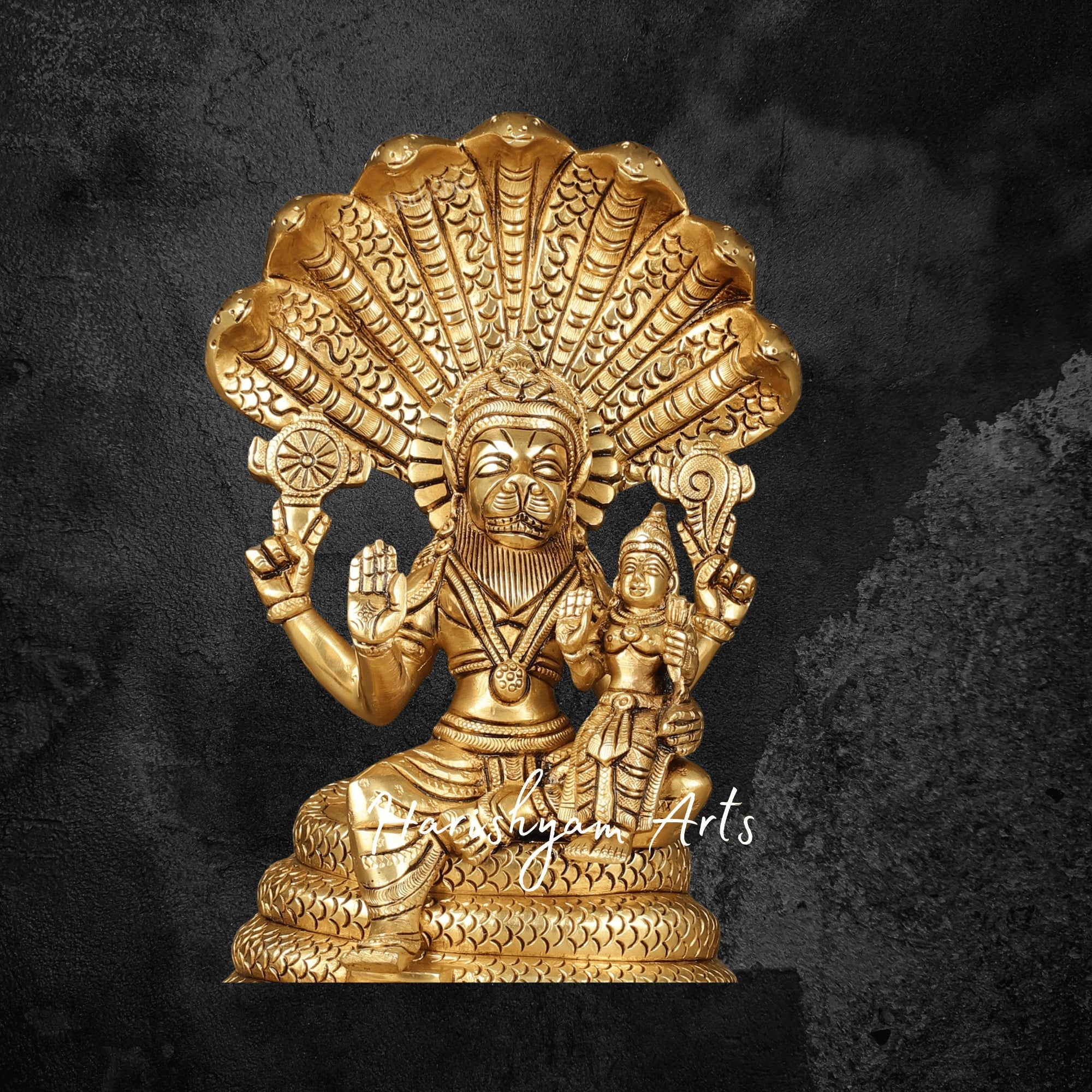 10" Lakshmi Narasimha Brass Murti Traditional South Indian Temple Idol3