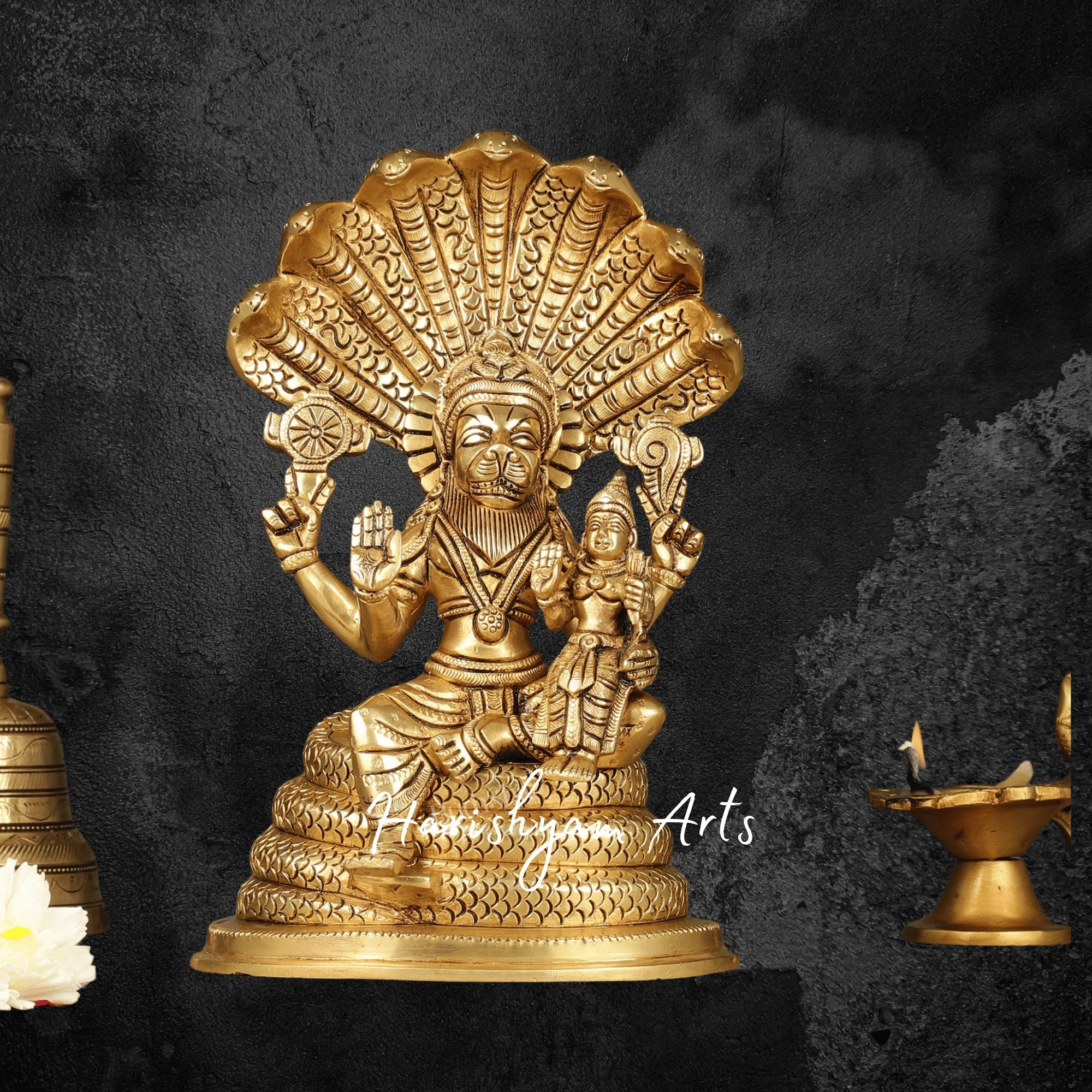 10" Lakshmi Narasimha Brass Murti Traditional South Indian Temple Idol4