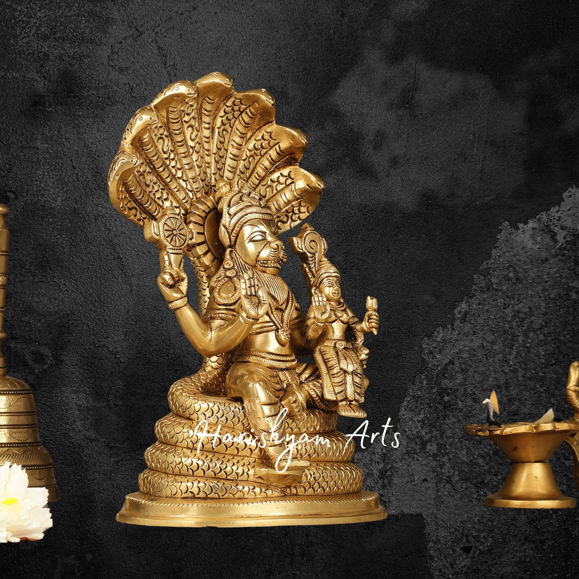 10" Lakshmi Narasimha Brass Murti Traditional South Indian Temple Idol5