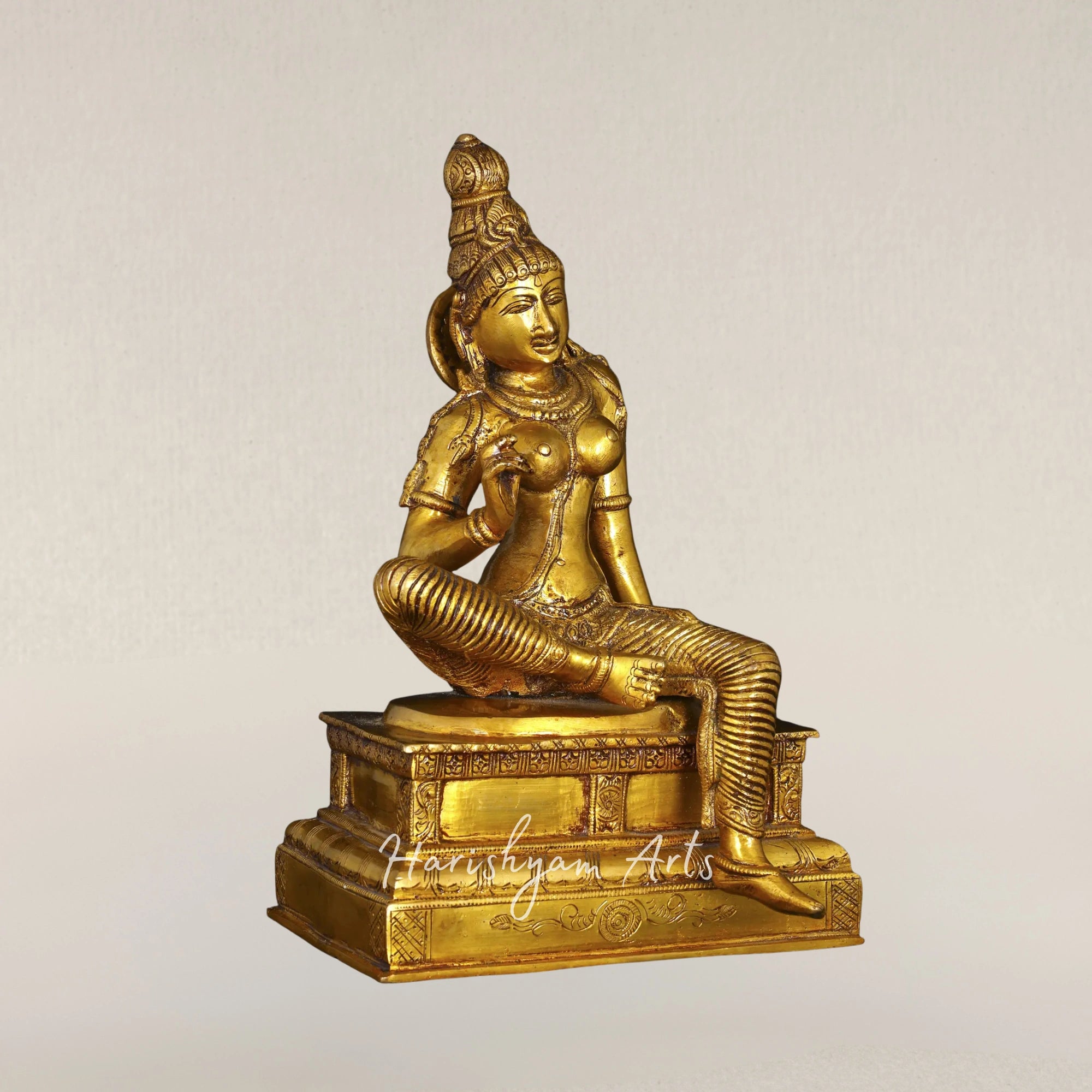10" Lalita Form of Goddess Parvati Elegant Handmade Brass Sculpture