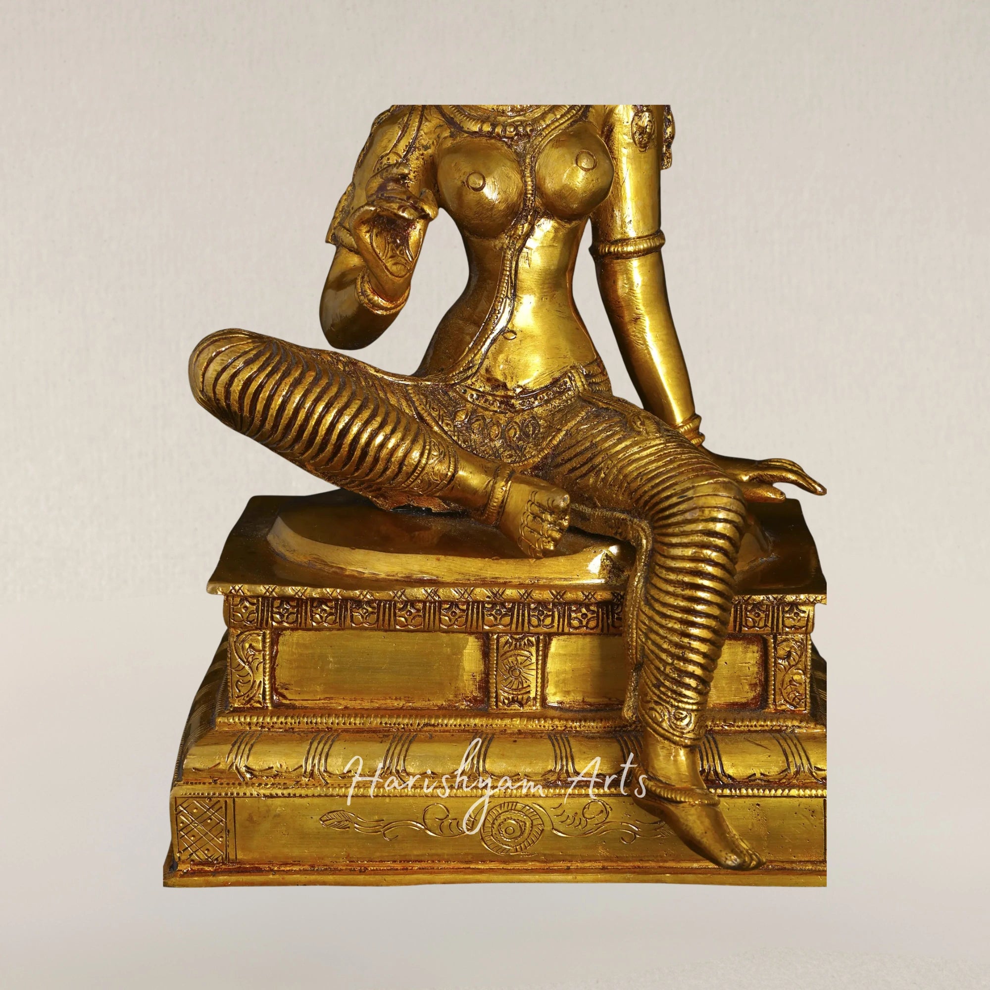 10" Lalita Form of Goddess Parvati Elegant Handmade Brass Sculpture
