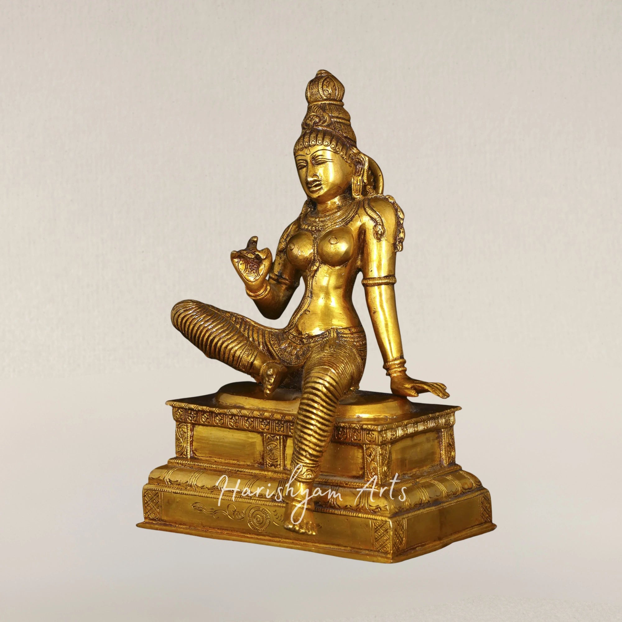10" Lalita Form of Goddess Parvati Elegant Handmade Brass Sculpture