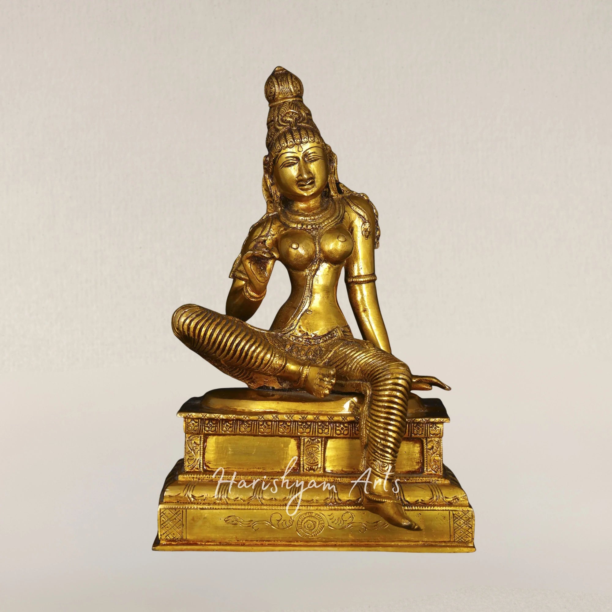10" Lalita Form of Goddess Parvati Elegant Handmade Brass Sculpture