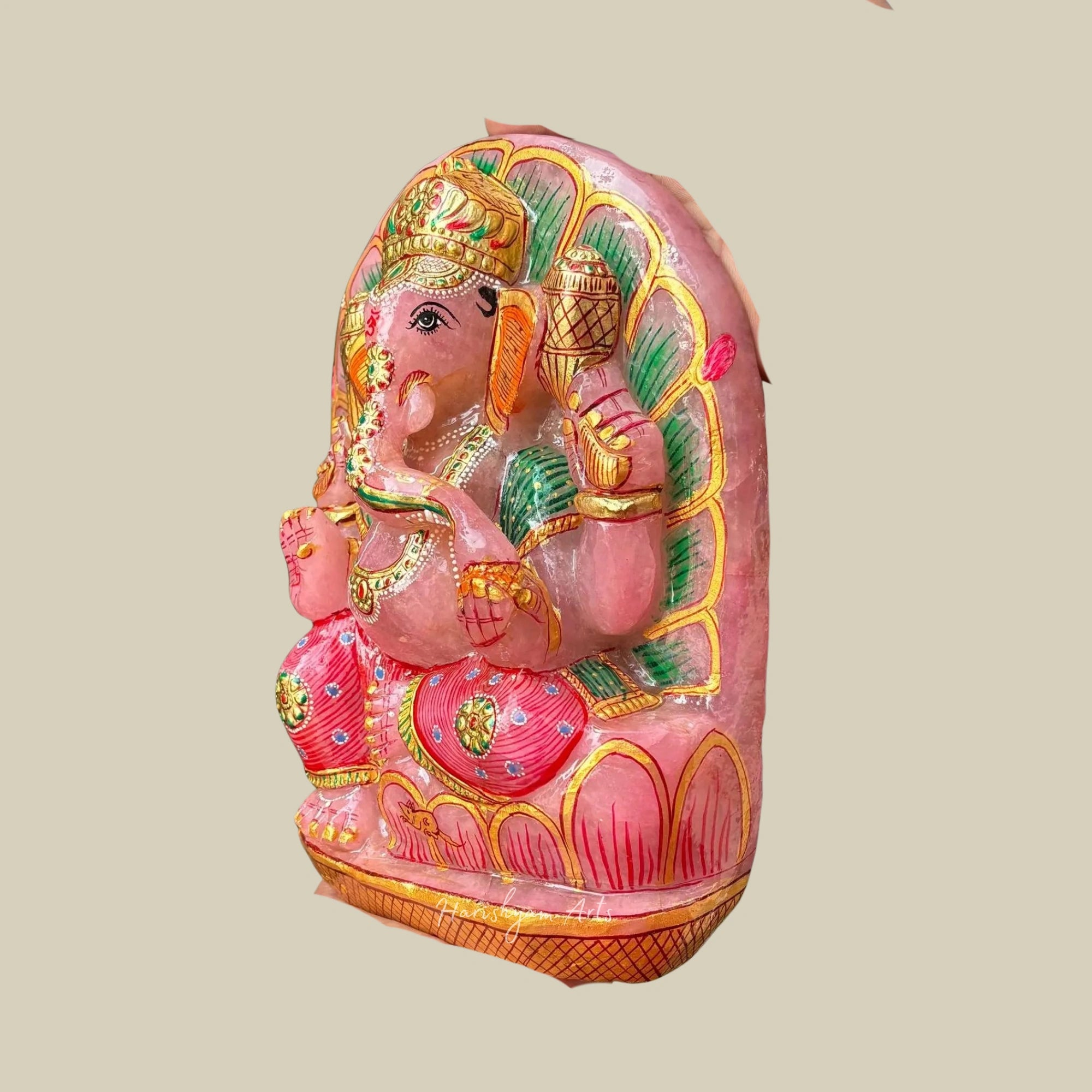 10" Large Rose Lord Ganesha Statue Handcrafted Ganpati Idol for Temple Worship