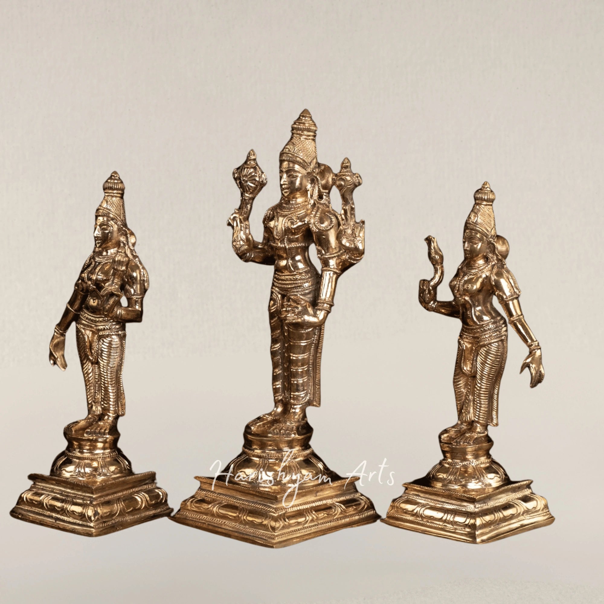10" Lord Vishnu with Sri Devi and Bhu Devi Panchaloha Bronze Temple Idol