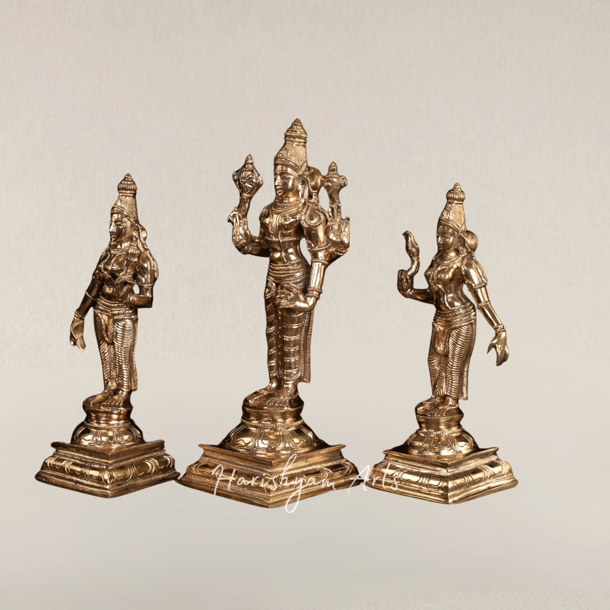 10" Lord Vishnu with Sri Devi and Bhu Devi Panchaloha Bronze Temple Idol