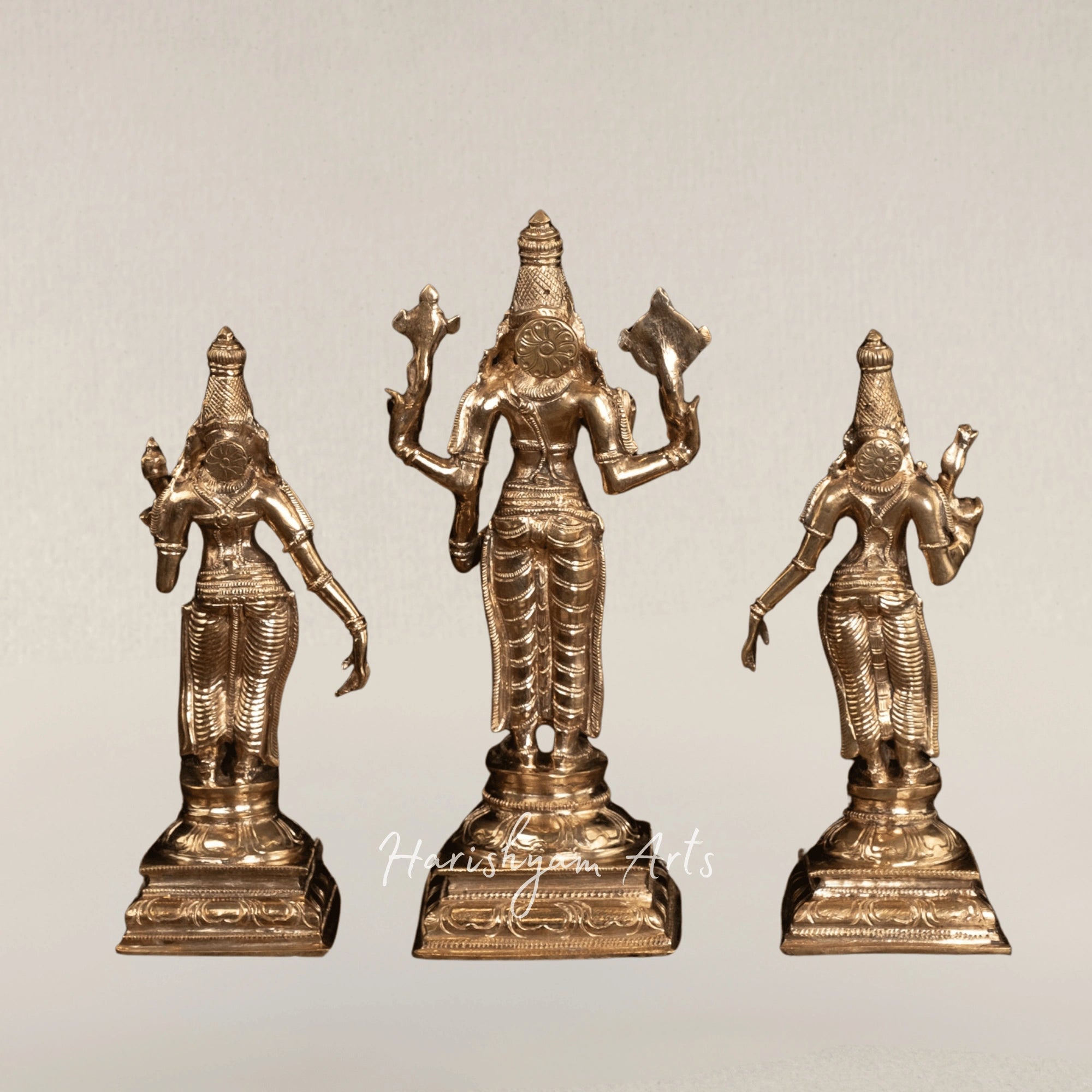 10" Lord Vishnu with Sri Devi and Bhu Devi Panchaloha Bronze Temple Idol