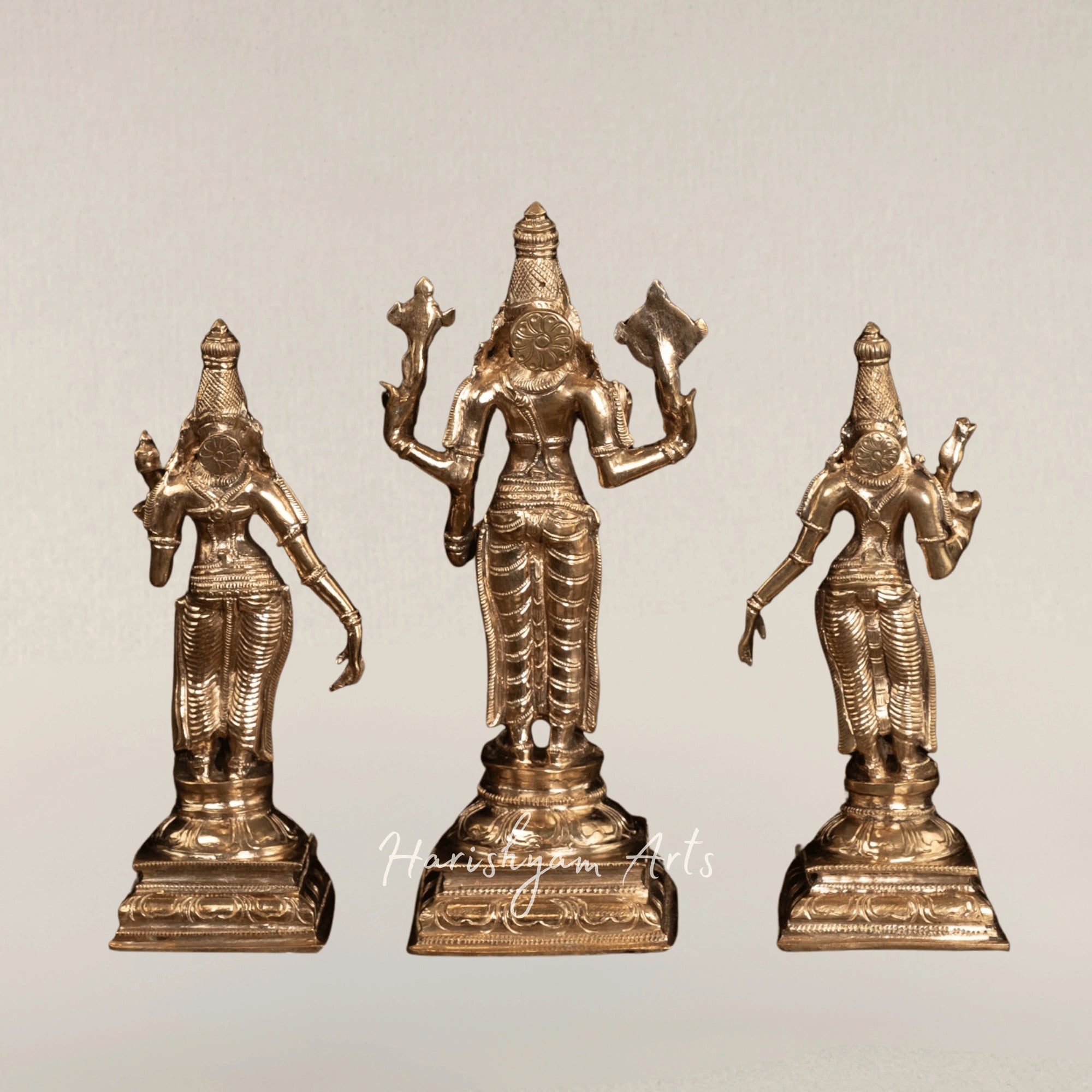 10" Lord Vishnu with Sri Devi and Bhu Devi Panchaloha Bronze Temple Idol