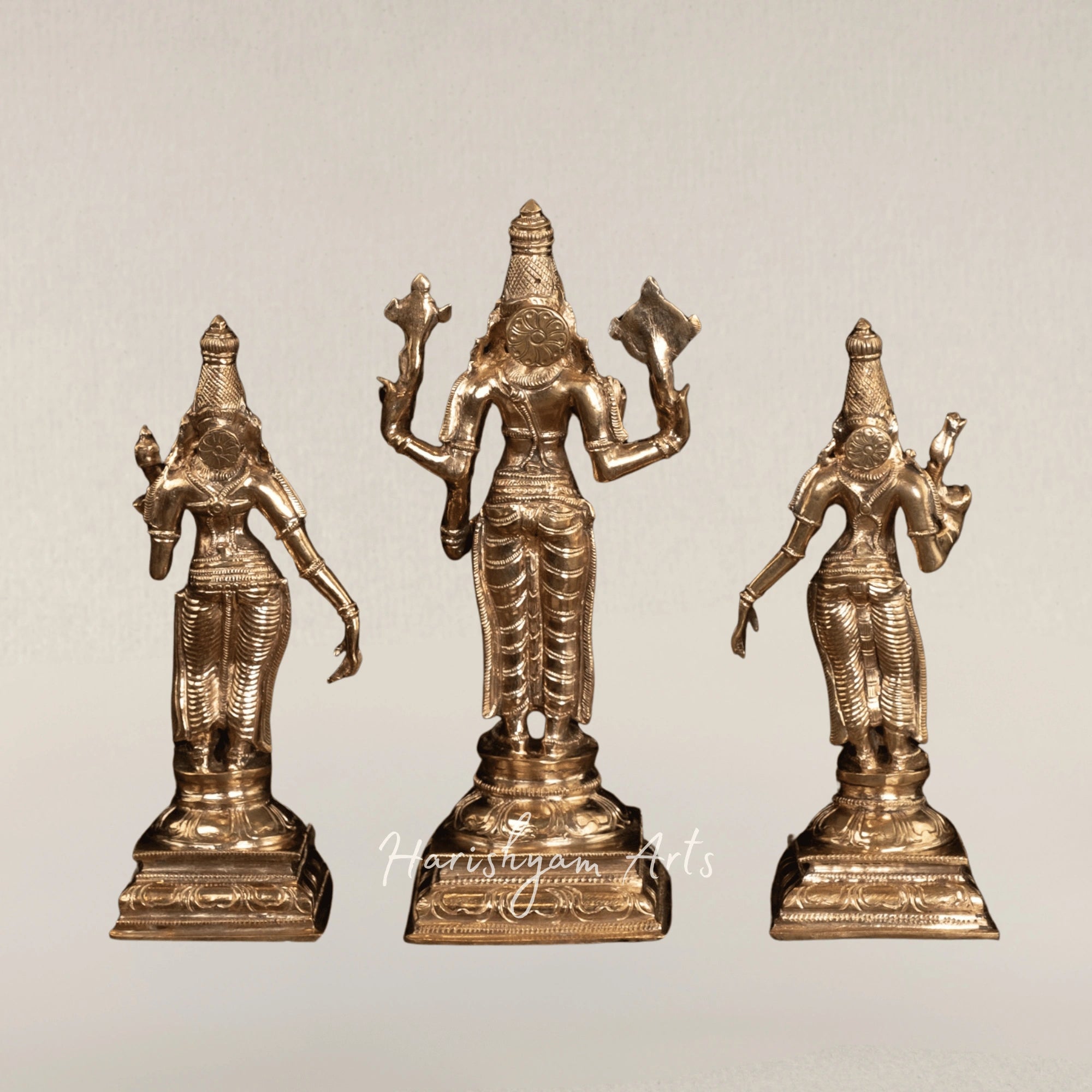 10" Lord Vishnu with Sri Devi and Bhu Devi Panchaloha Bronze Temple Idol