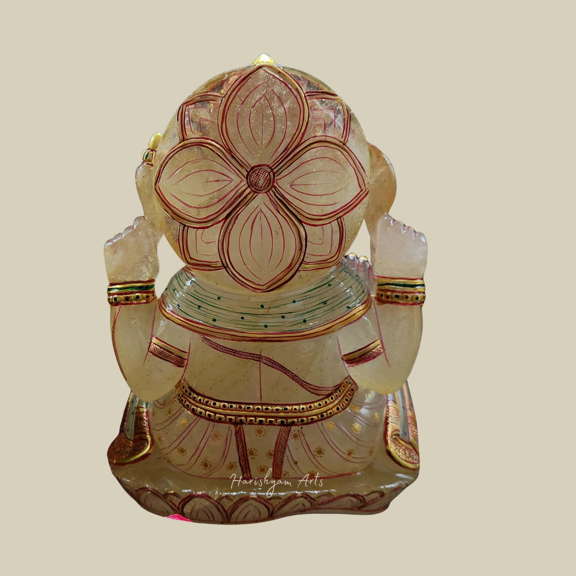 10" Milky Quartz Ganesh Statue Gold Foil Painted Ganpati Idol for Prosperity and Blessings