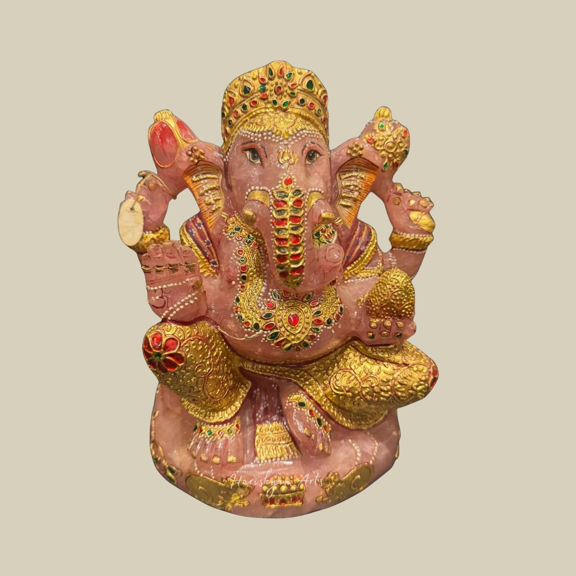 10" Rose Ganesha Figurine Handmade Crystal Ganesh Murti for Home Decor Gift