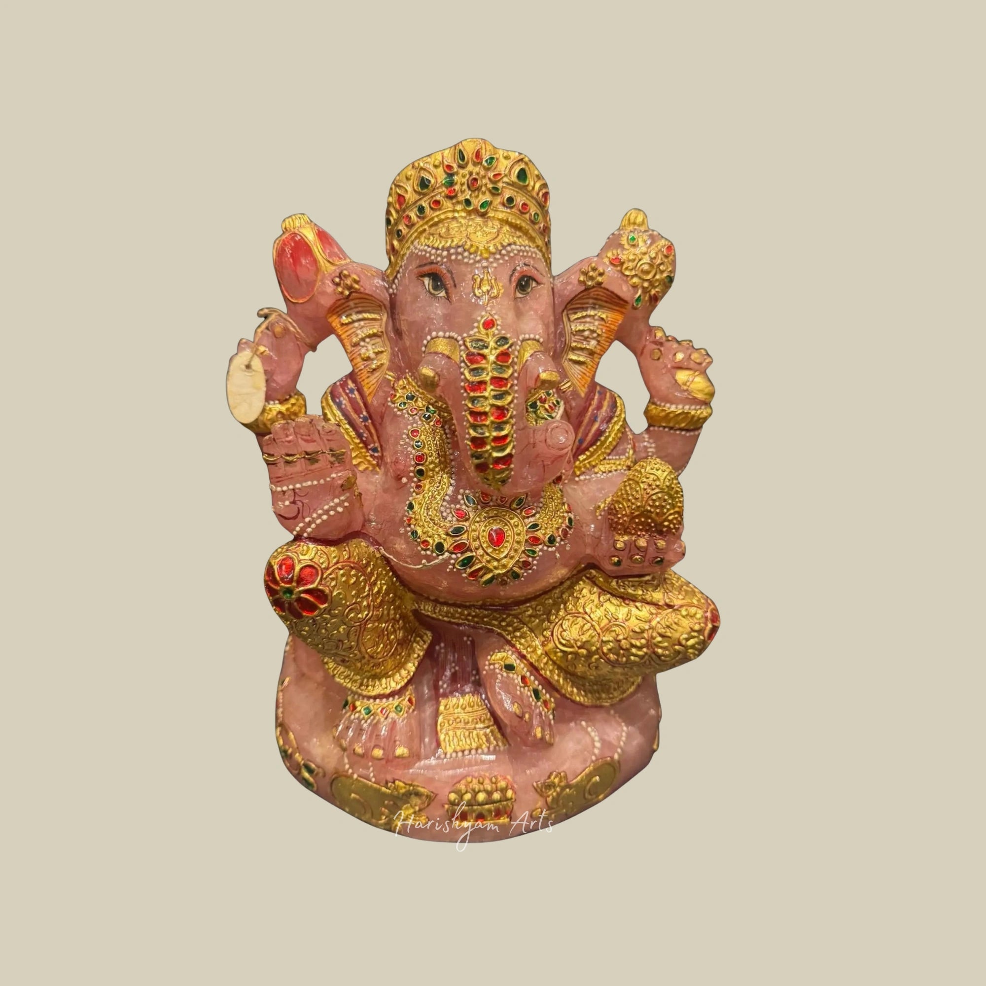 10" Rose Ganesha Figurine Handmade Crystal Ganesh Murti for Home Decor Gift