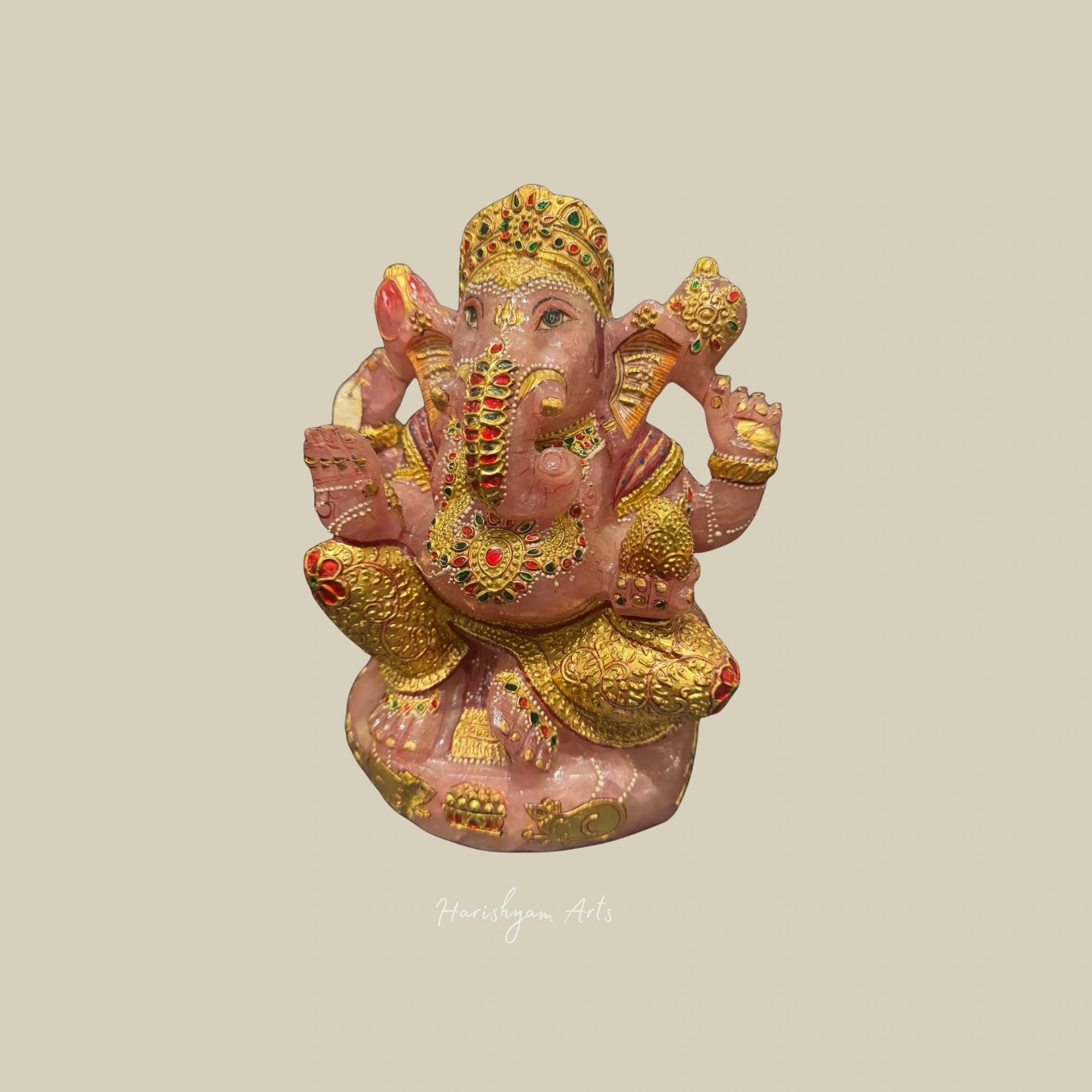 10" Rose Ganesha Figurine Handmade Crystal Ganesh Murti for Home Decor Gift