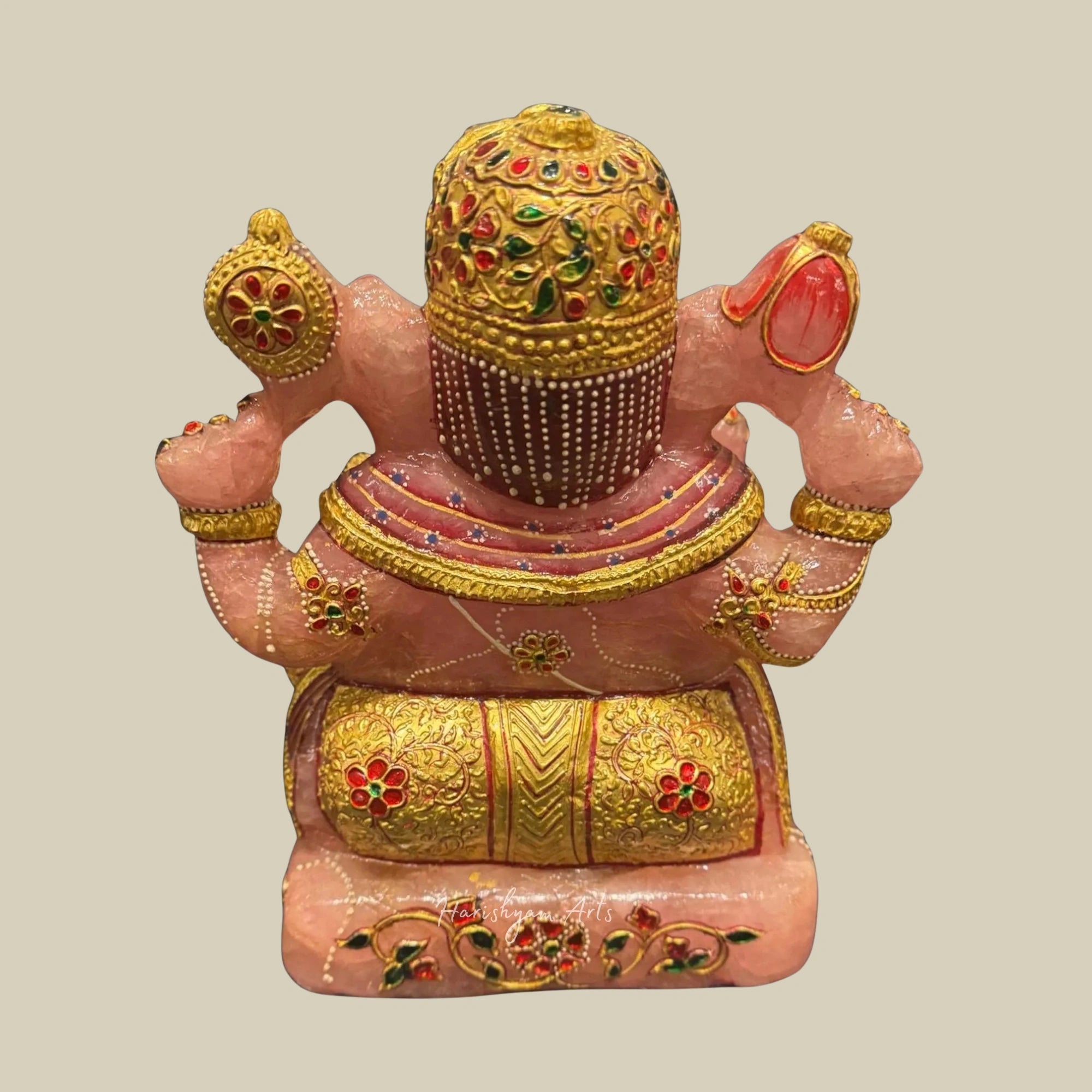 10" Rose Ganesha Figurine Handmade Crystal Ganesh Murti for Home Decor Gift