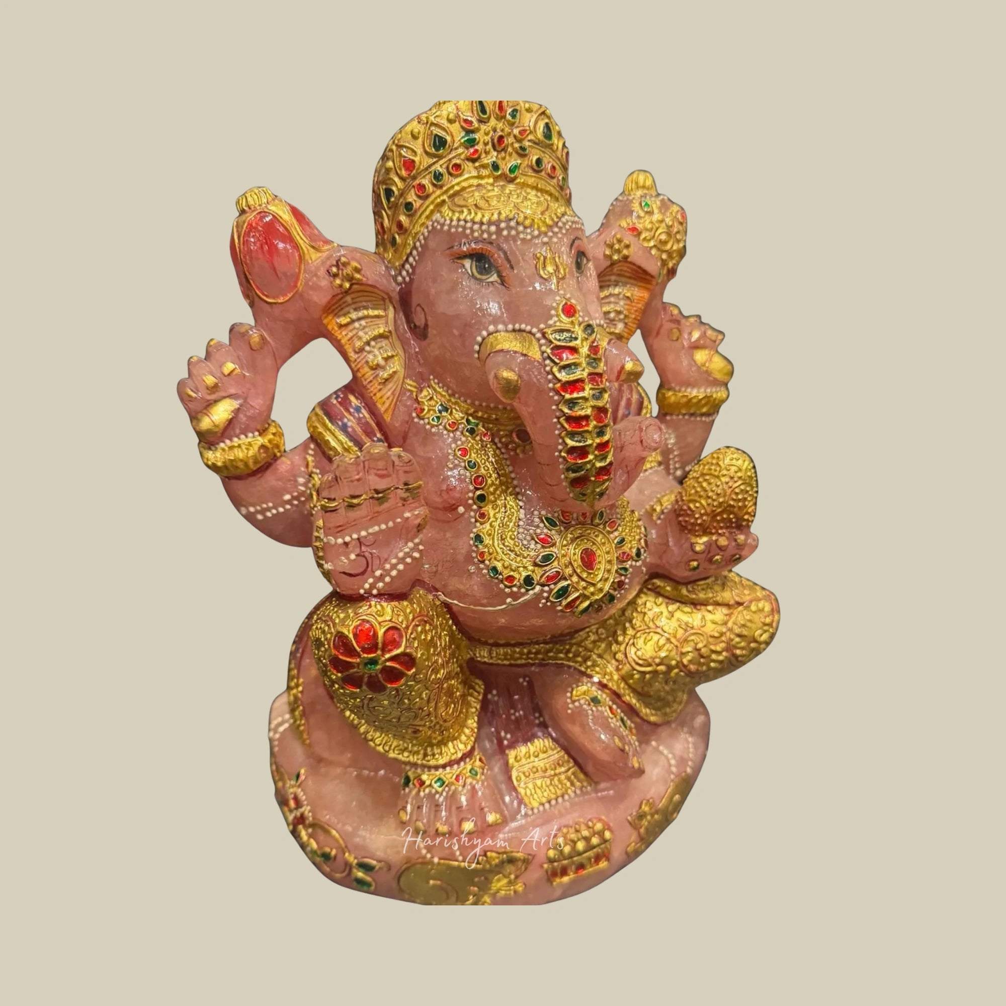 10" Rose Ganesha Figurine Handmade Crystal Ganesh Murti for Home Decor Gift