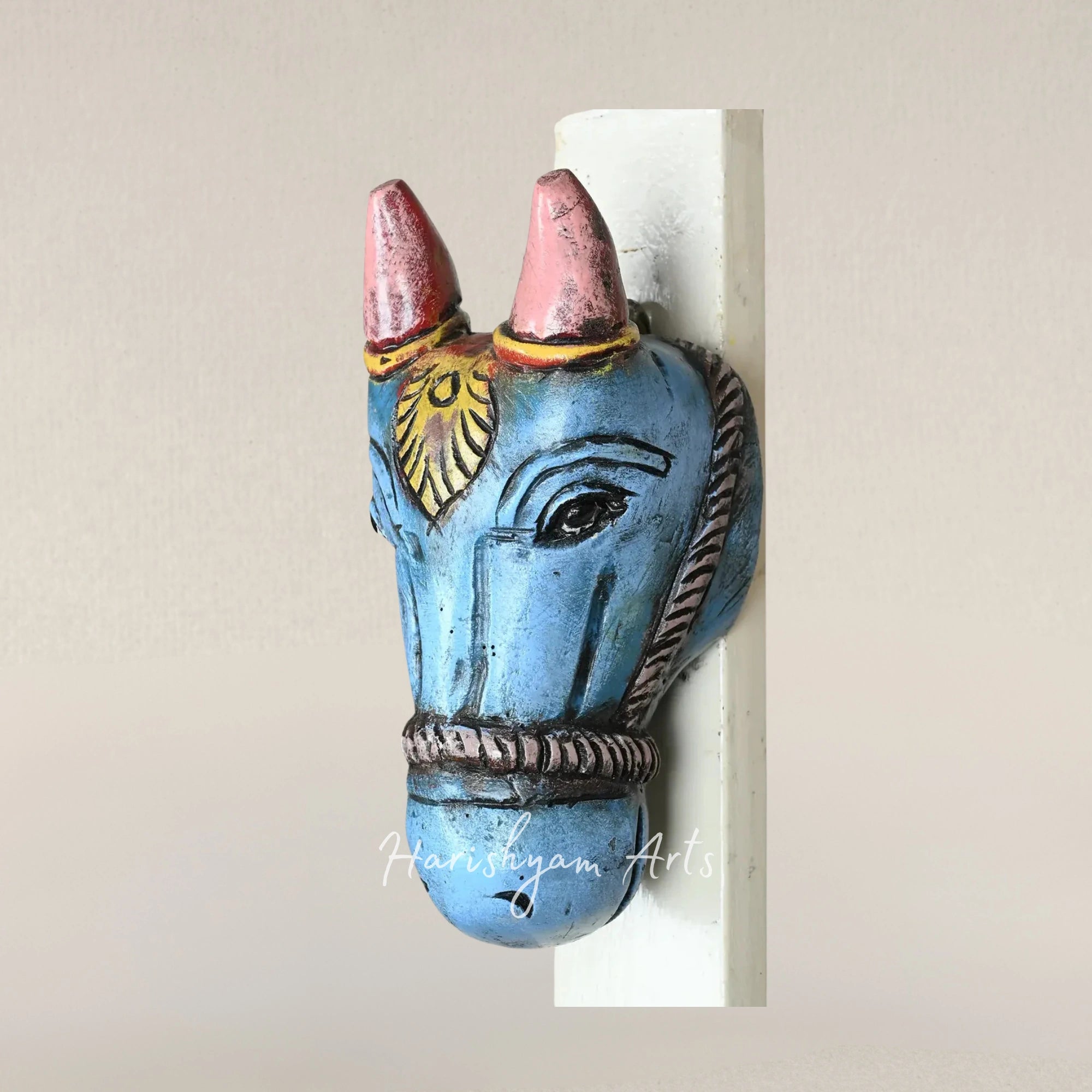 10" Rustic Wooden Cow Face Mask for Home Decoration