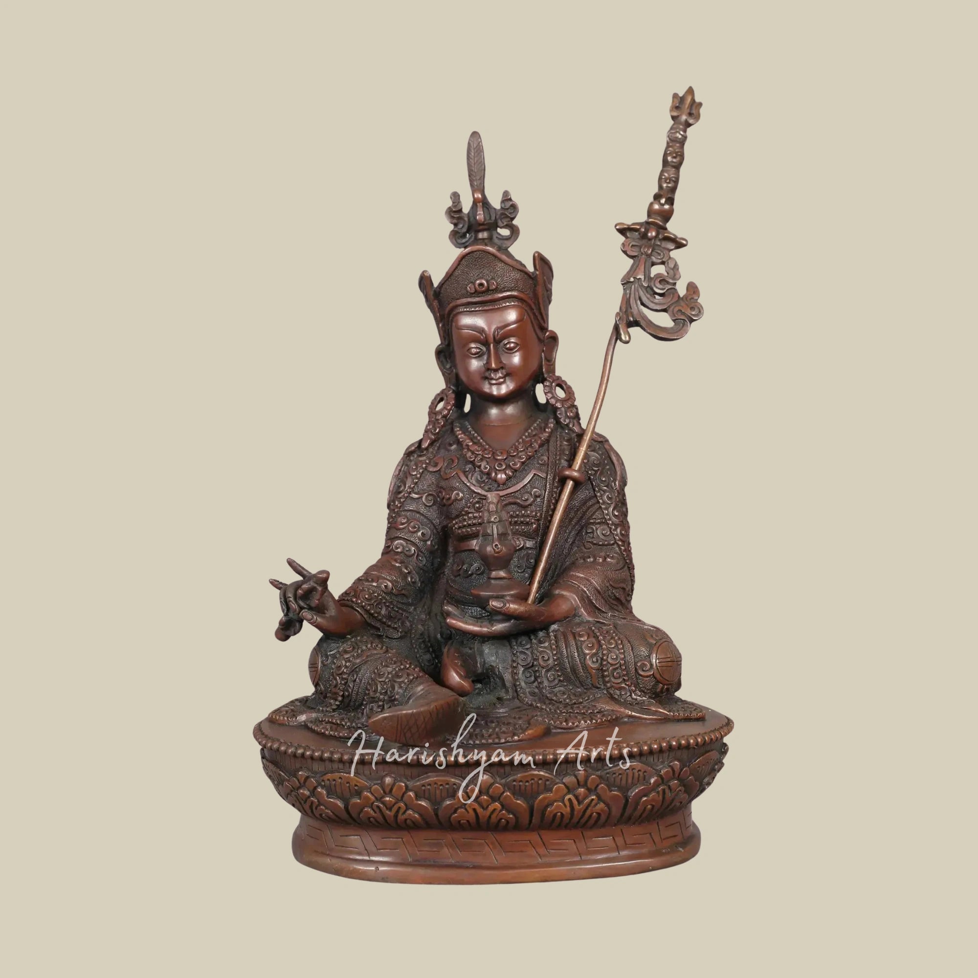 10" Sacred Guru Rinpoche Copper Sculpture Traditional Nepal Artisan Work