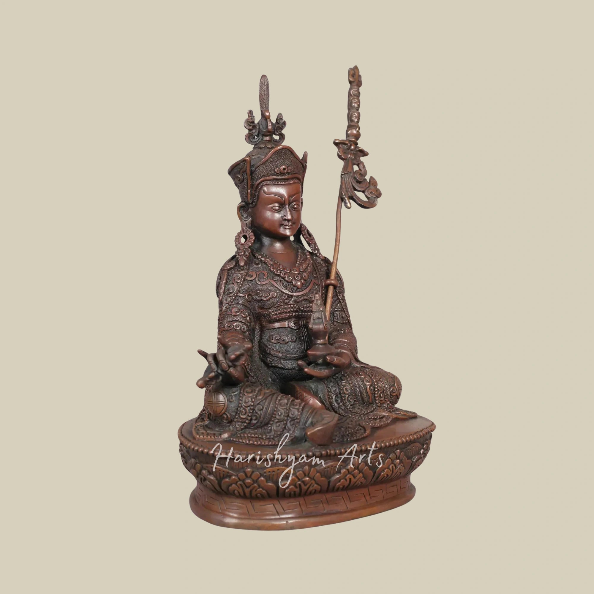 10" Sacred Guru Rinpoche Copper Sculpture Traditional Nepal Artisan Work