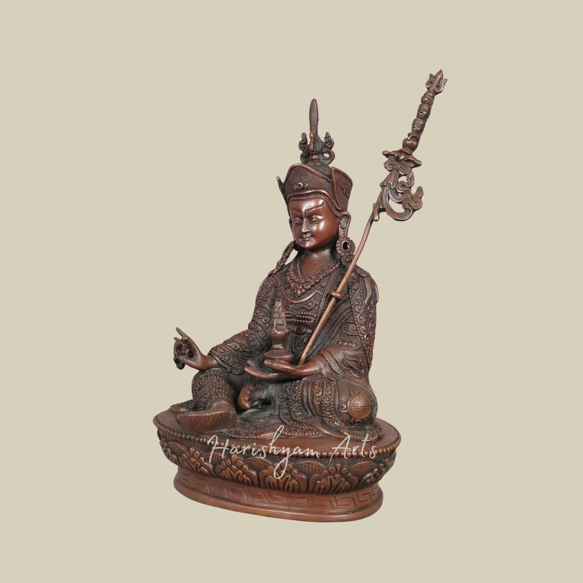 10" Sacred Guru Rinpoche Copper Sculpture Traditional Nepal Artisan Work