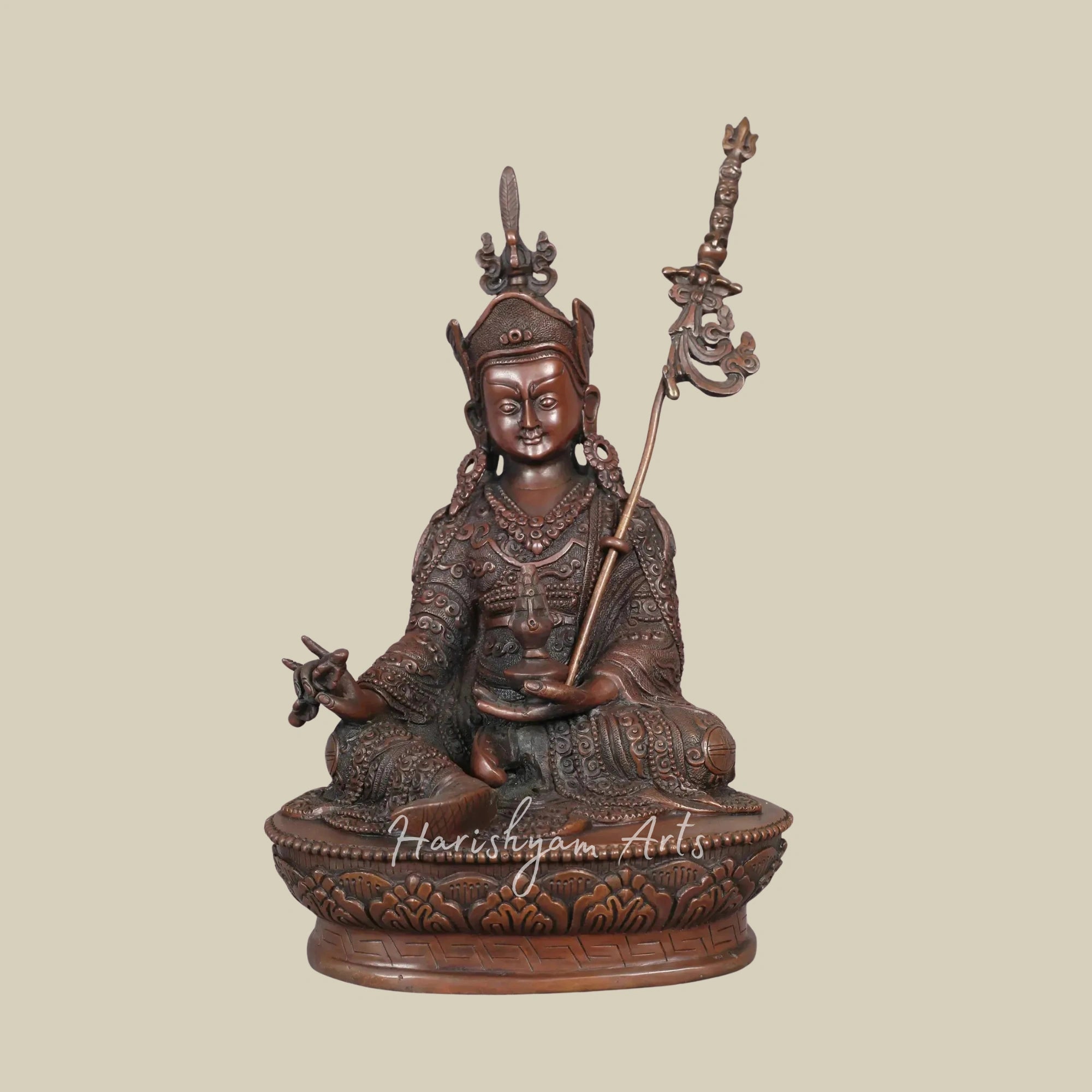 10" Sacred Guru Rinpoche Copper Sculpture Traditional Nepal Artisan Work