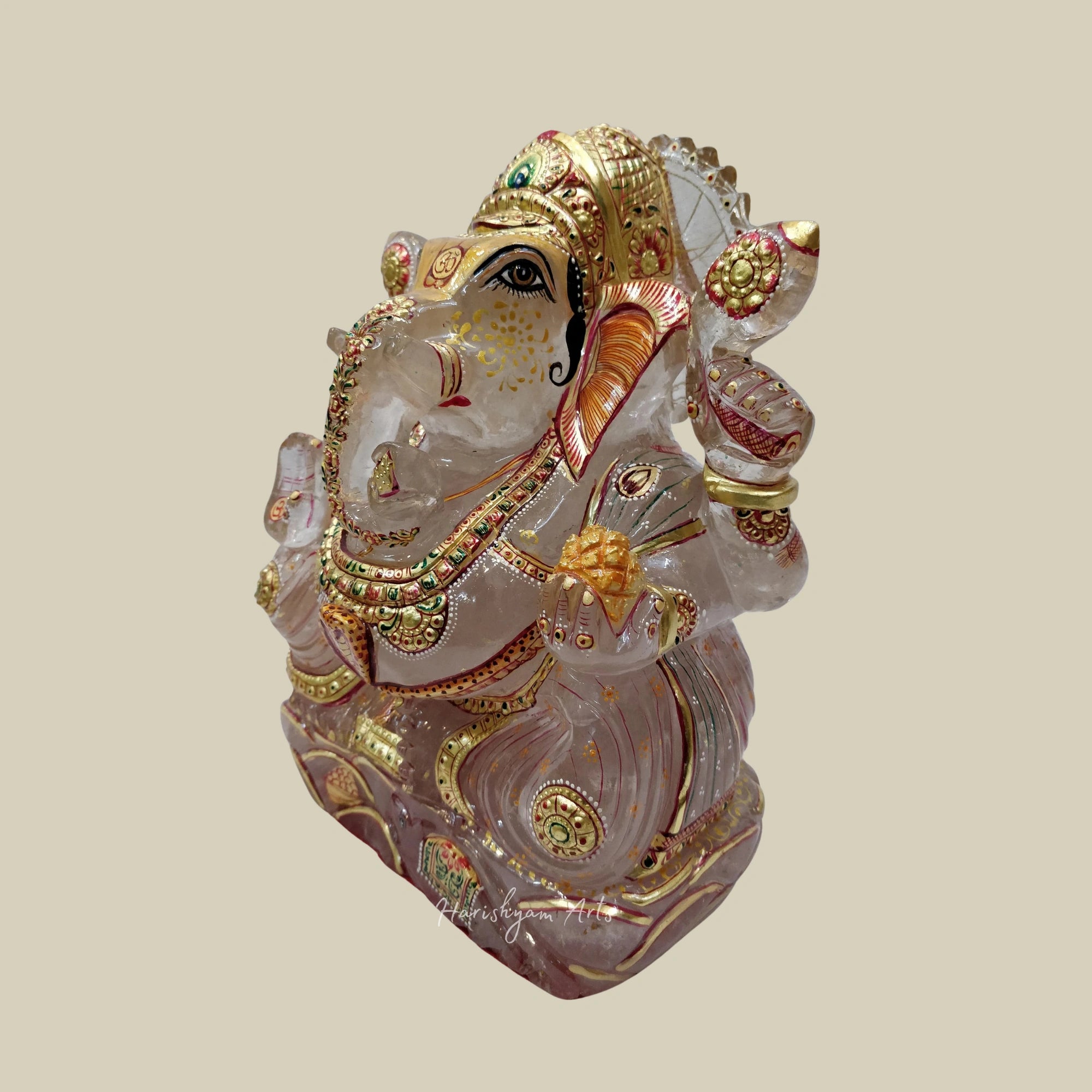 10" Sphatik Crystal Ganesha Statue Hand Carved Quartz Ganpati Idol for Pooja Decor
