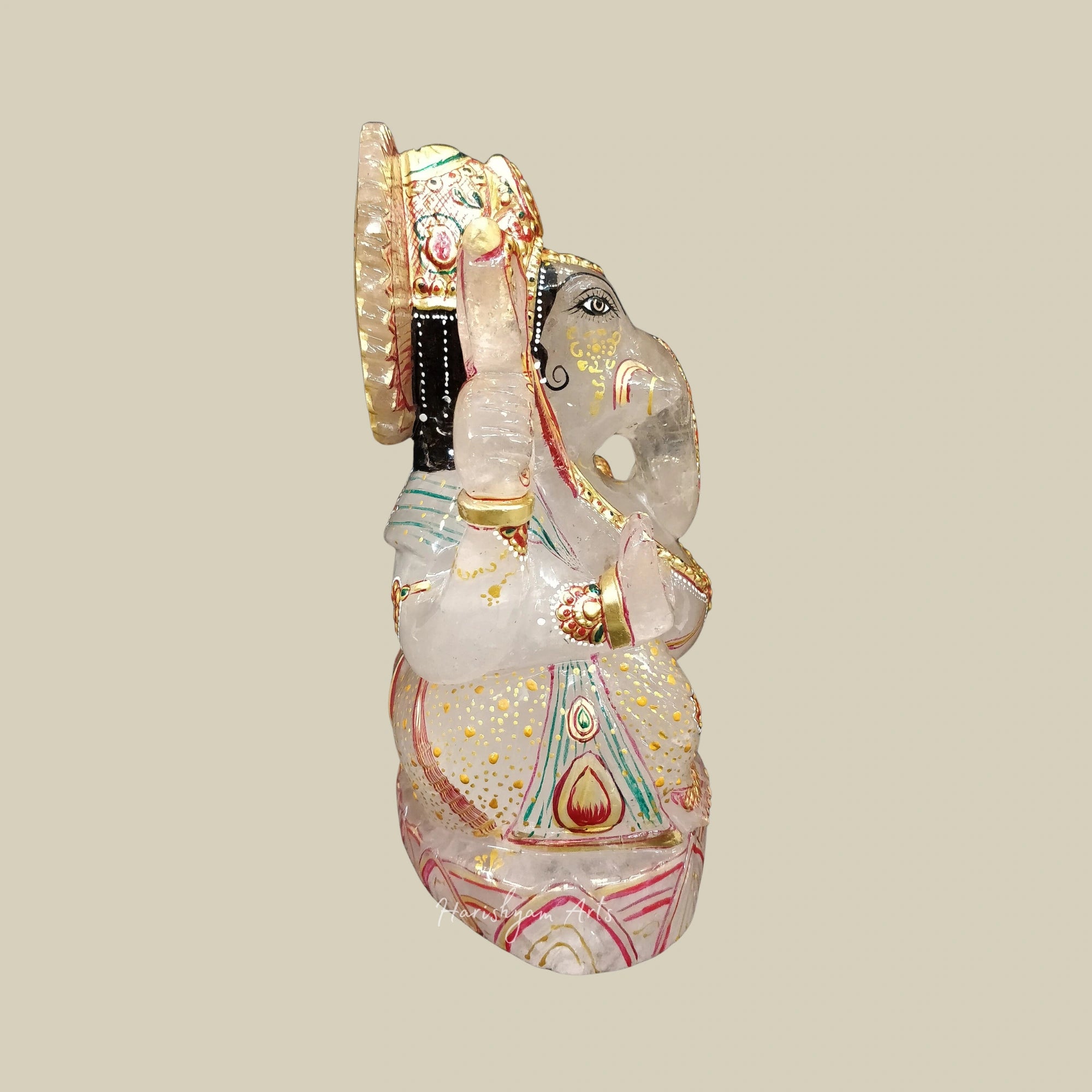 10" Sphatik Crystal Ganesha Statue Hand Carved Quartz Ganpati Idol for Pooja Decor