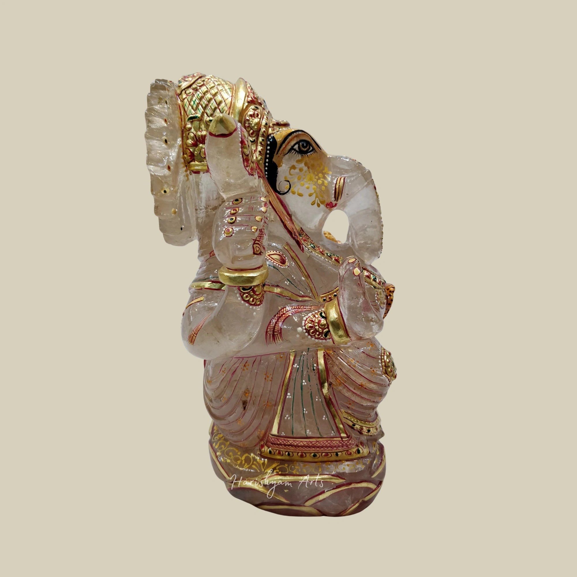 10" Sphatik Crystal Ganesha Statue Hand Carved Quartz Ganpati Idol for Pooja Decor