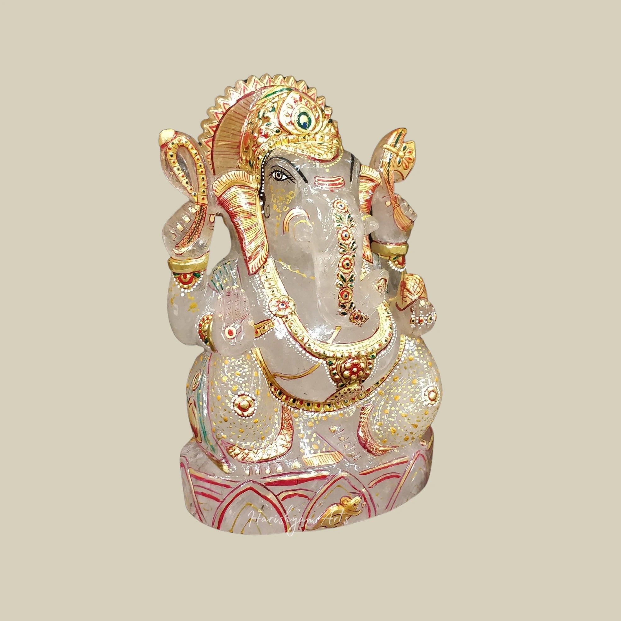 10" Sphatik Crystal Ganesha Statue Hand Carved Quartz Ganpati Idol for Pooja Decor
