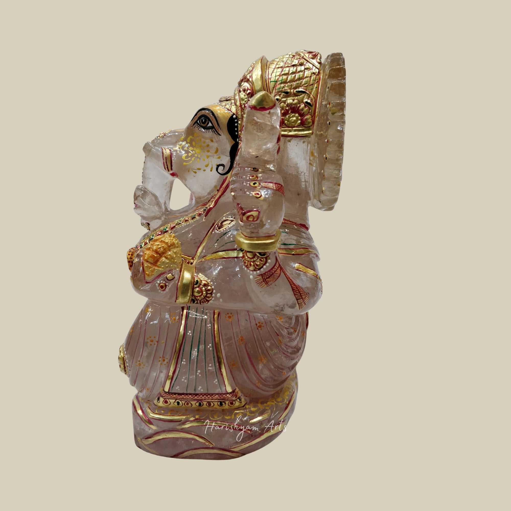 10" Sphatik Crystal Ganesha Statue Hand Carved Quartz Ganpati Idol for Pooja Decor