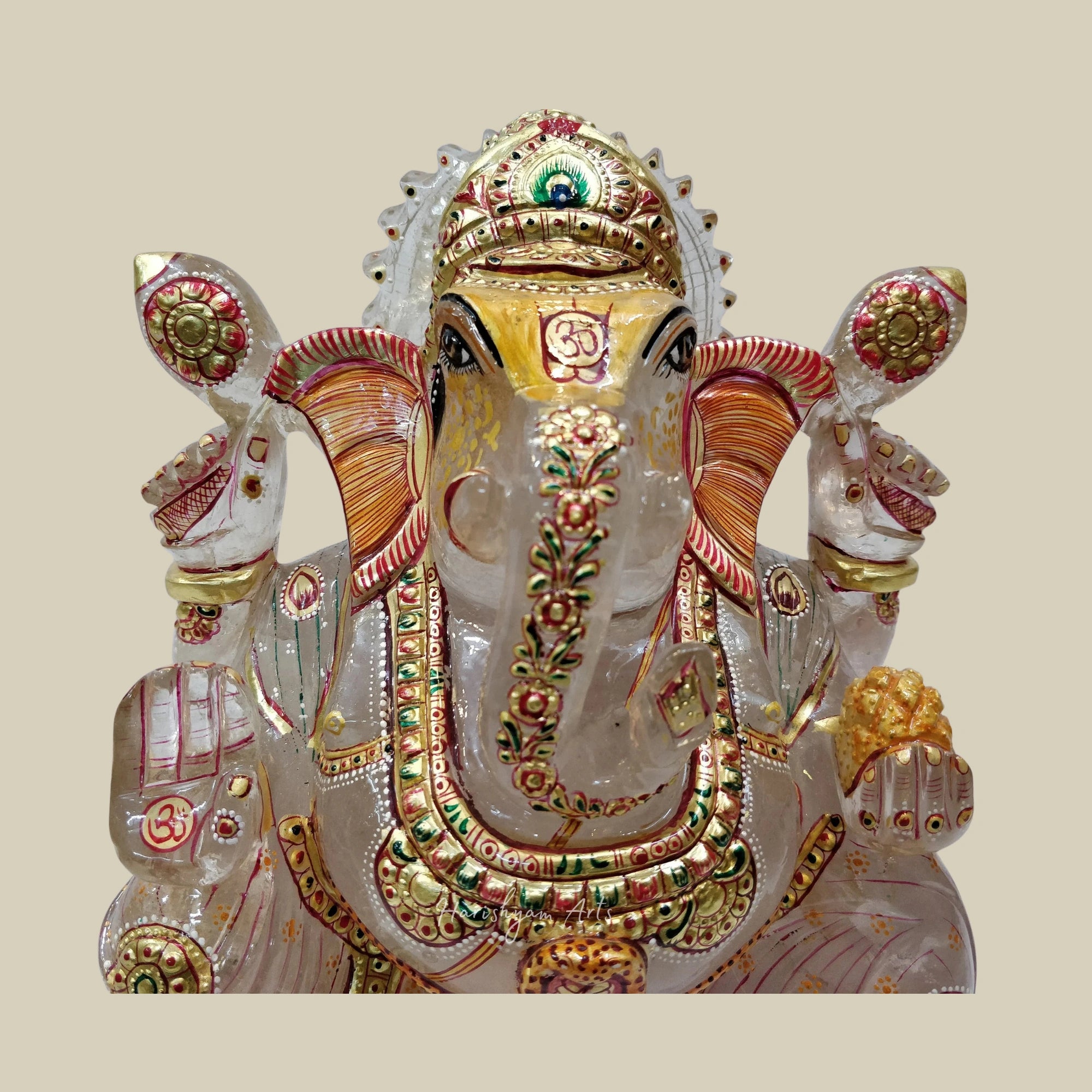 10" Sphatik Crystal Ganesha Statue Hand Carved Quartz Ganpati Idol for Pooja Decor
