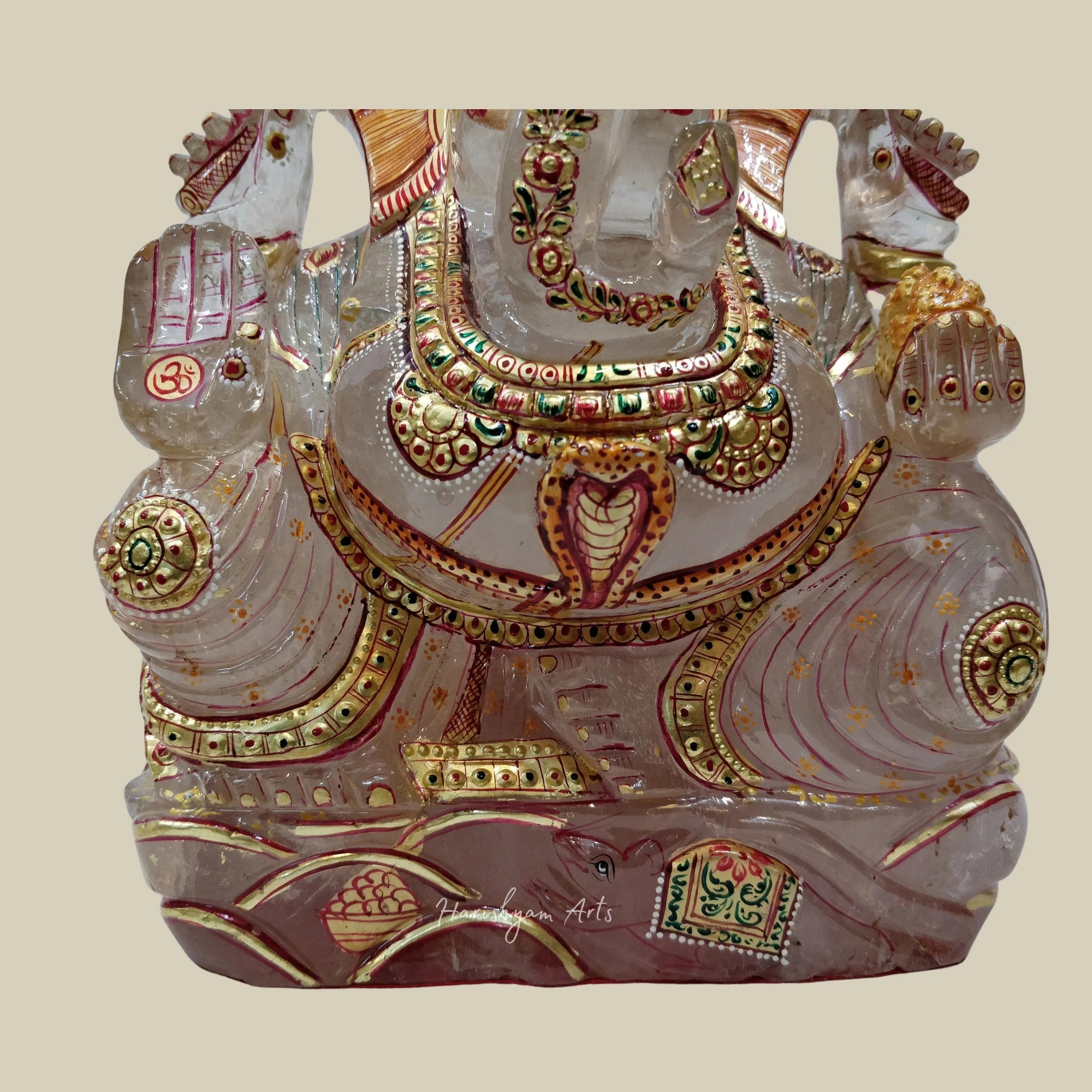 10" Sphatik Crystal Ganesha Statue Hand Carved Quartz Ganpati Idol for Pooja Decor