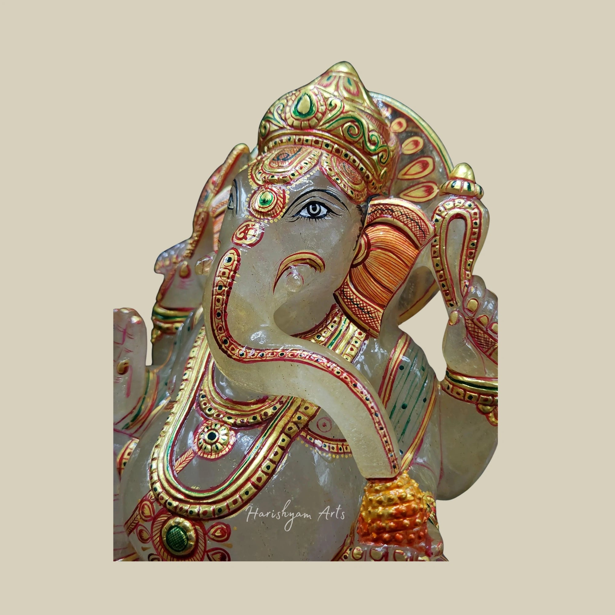 10" Sphatik Crystal Ganesha Statue Hand Carved Quartz Ganpati Idol for Pooja Decor