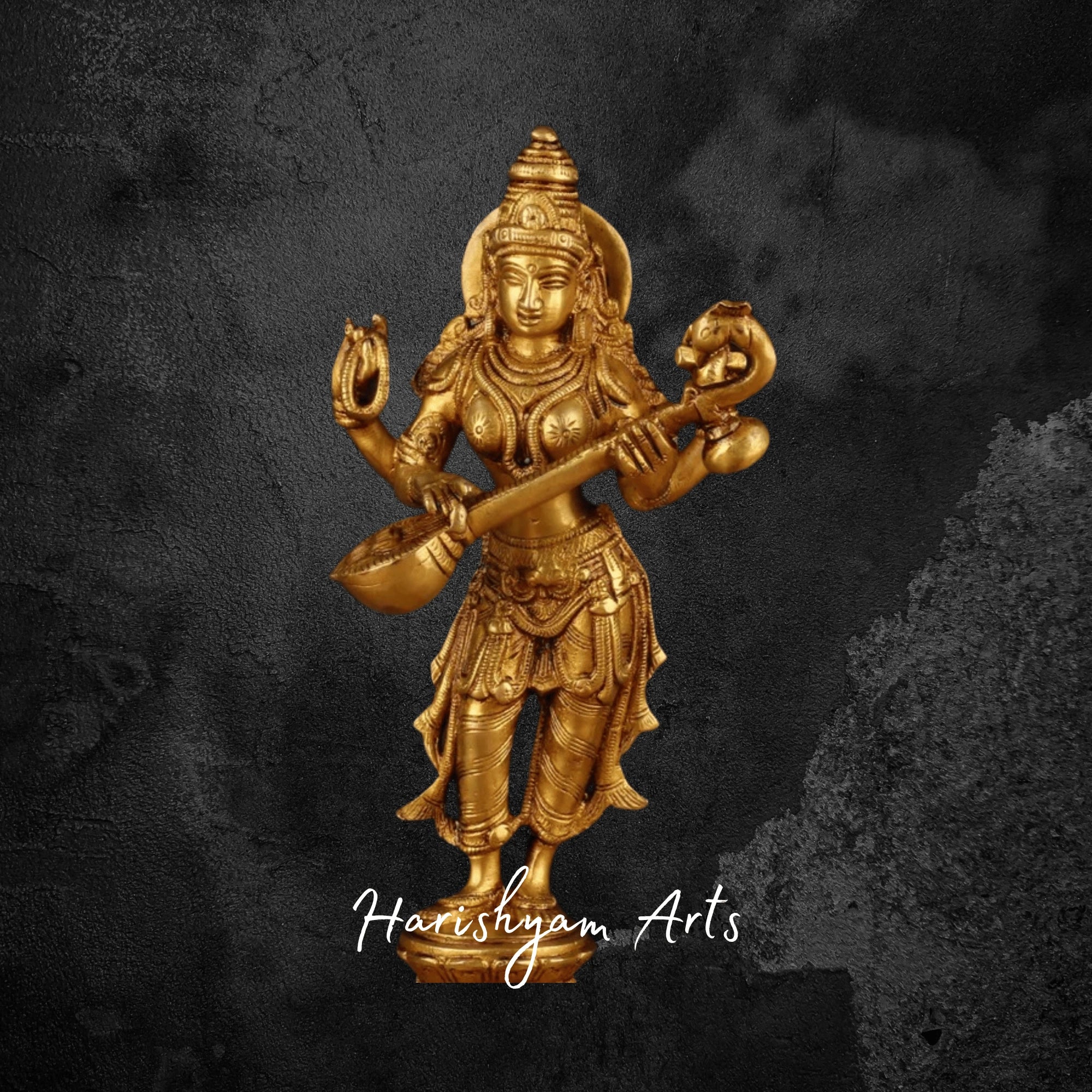 10" Standing Brass Saraswati Devi Idol for Mandir and Home Decor