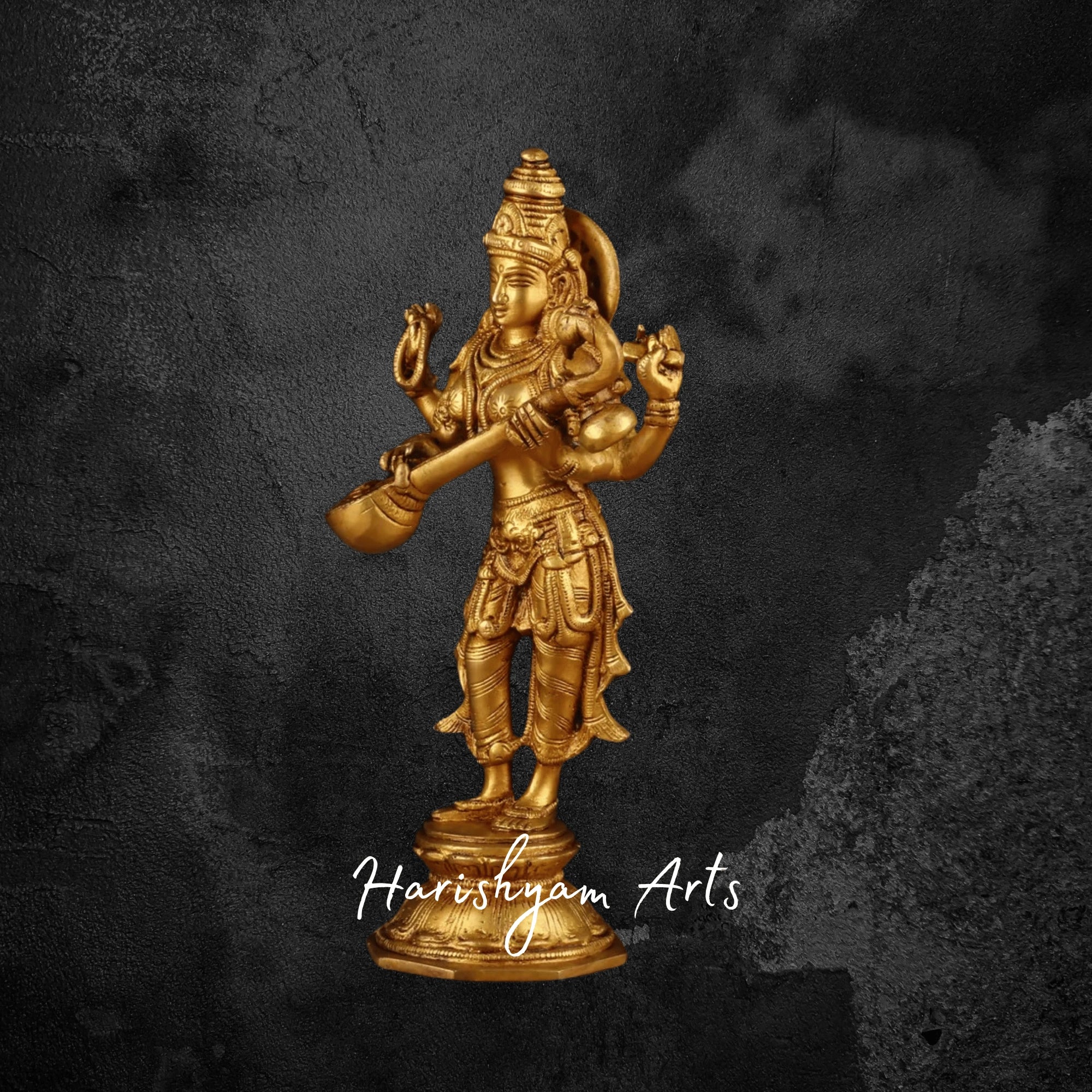 10" Standing Brass Saraswati Devi Idol for Mandir and Home Decor