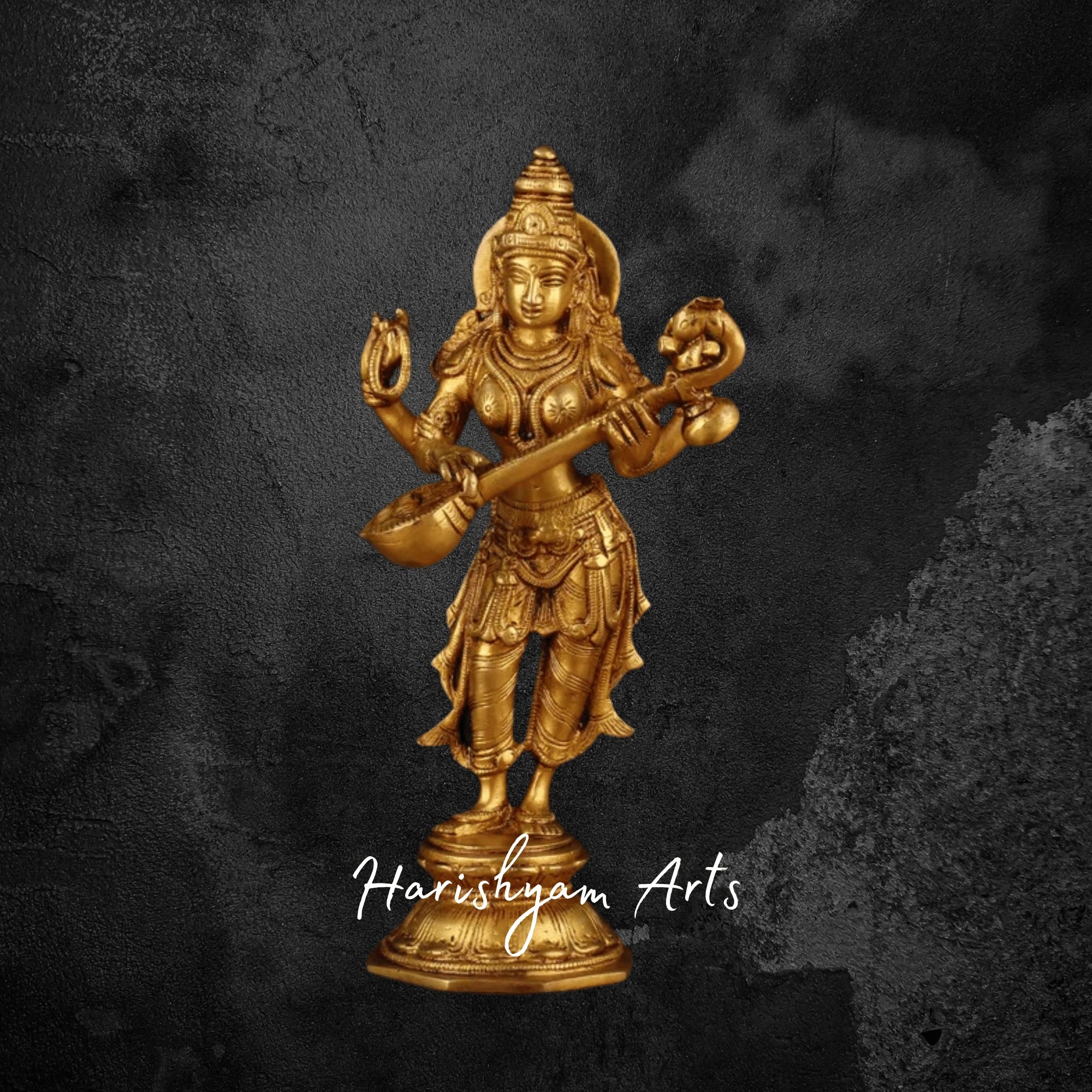 10" Standing Brass Saraswati Devi Idol for Mandir and Home Decor
