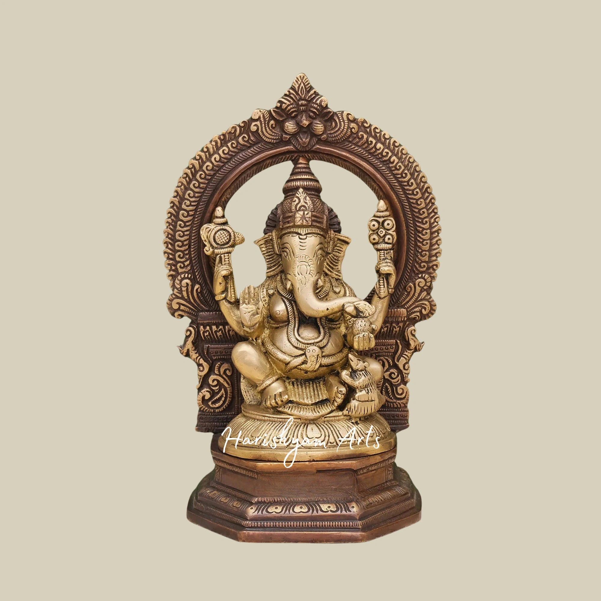 10" Traditional Brass Statue of Ganesh, Lakshmi, and Saraswati for Pooja Decor