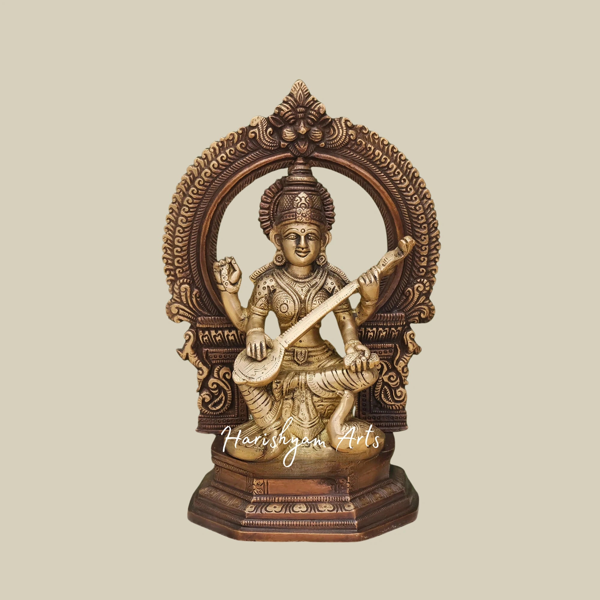 10" Traditional Brass Statue of Ganesh, Lakshmi, and Saraswati for Pooja Decor2