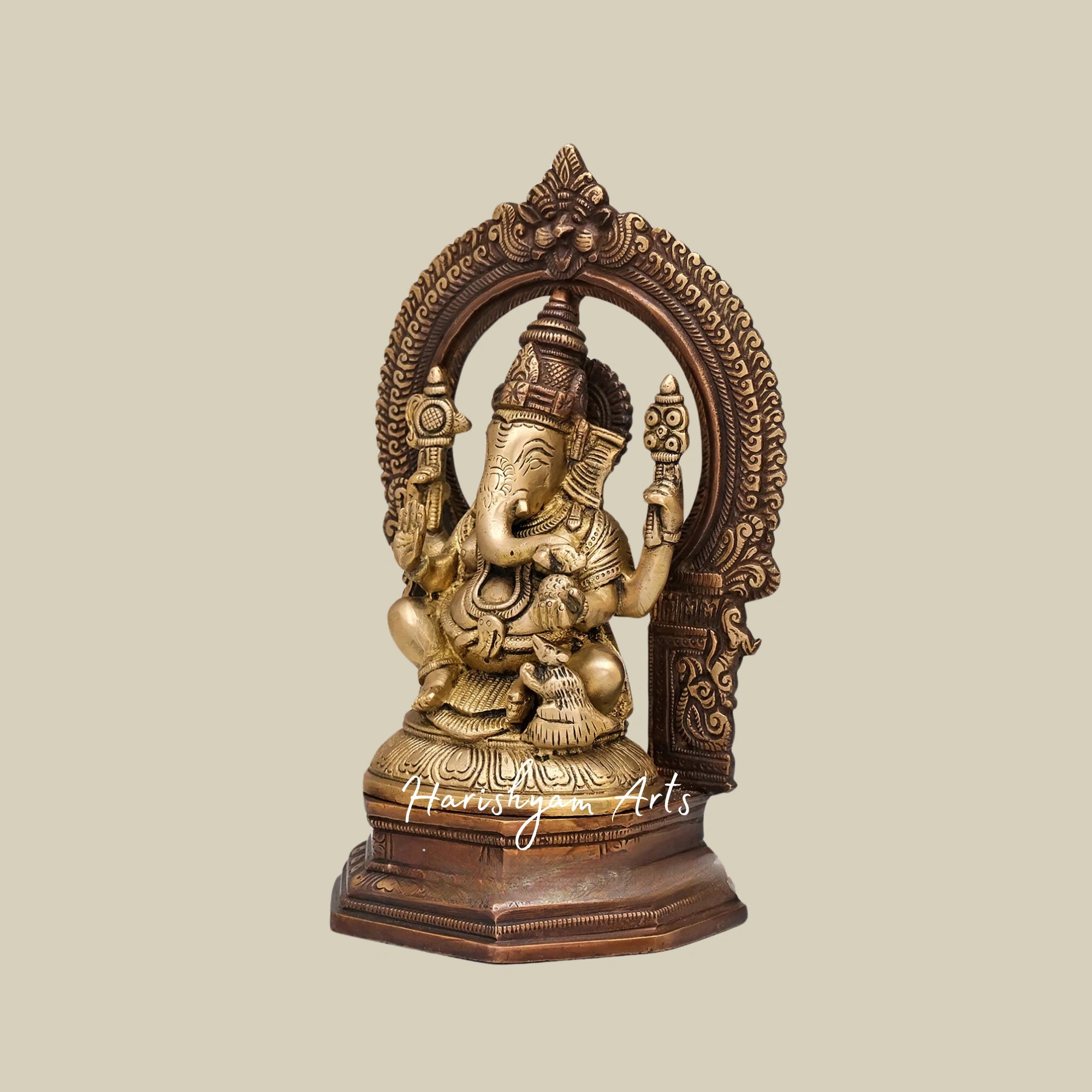 10" Traditional Brass Statue of Ganesh, Lakshmi, and Saraswati for Pooja Decor4