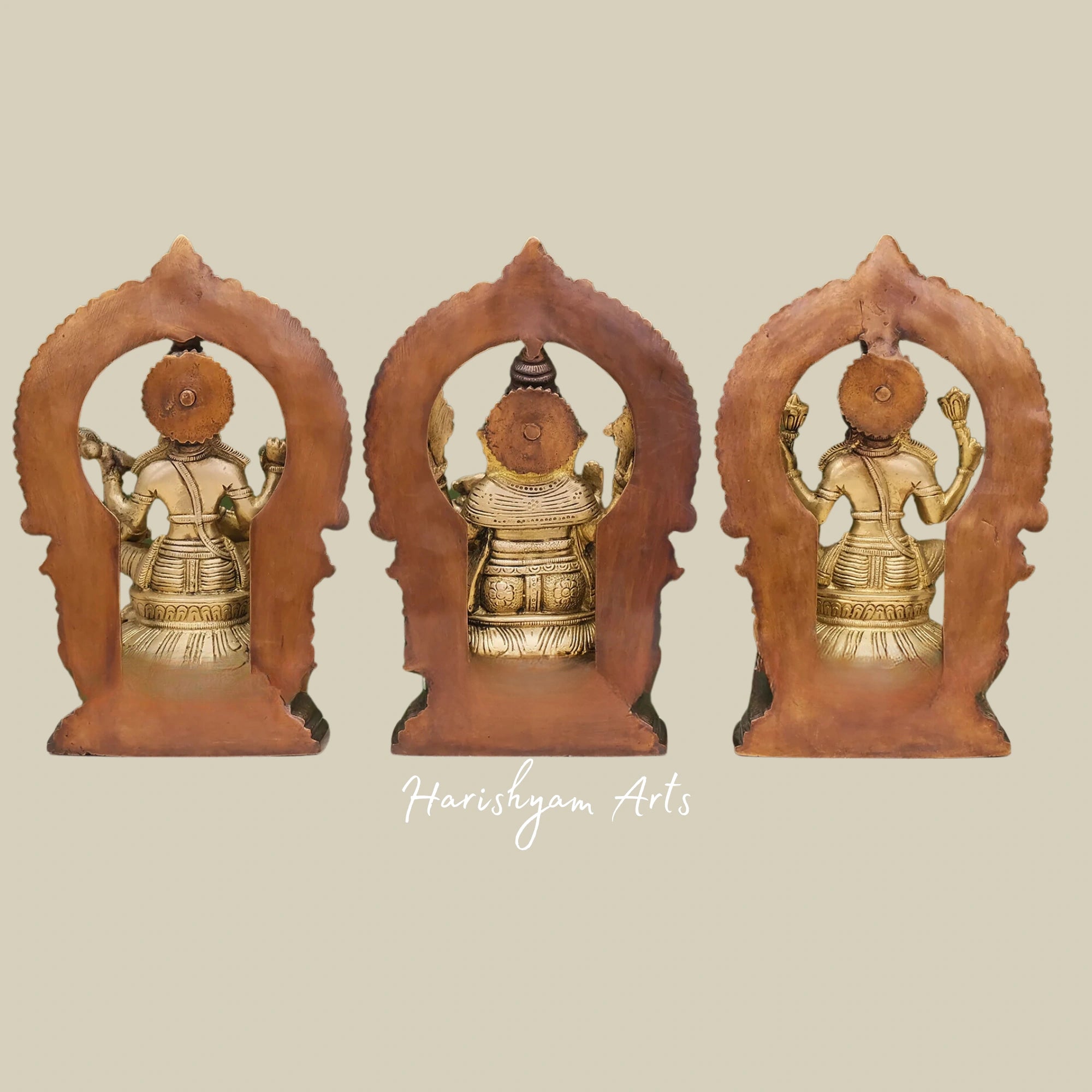 10" Traditional Brass Statue of Ganesh, Lakshmi, and Saraswati for Pooja Decor5