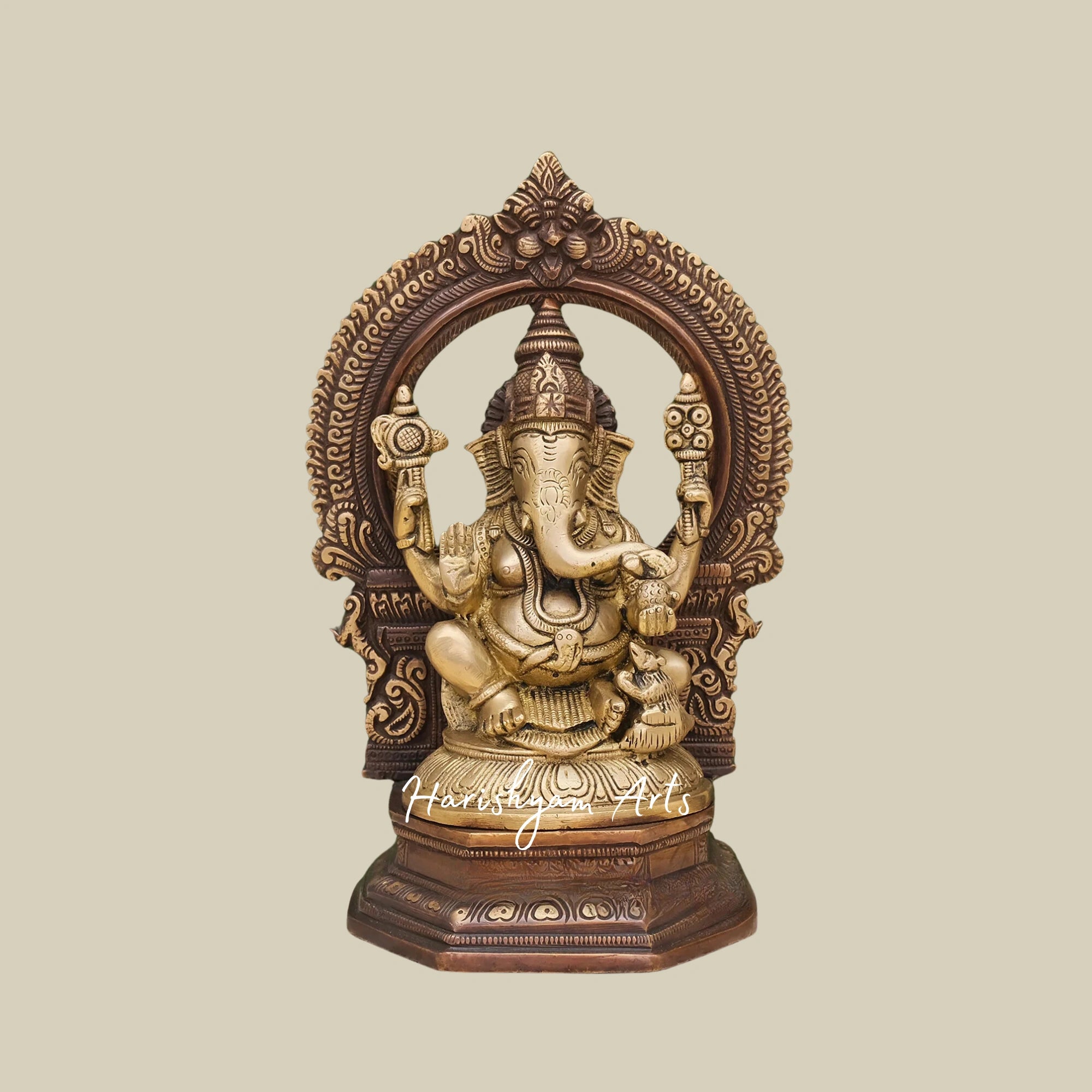 10" Traditional Brass Statue of Ganesh, Lakshmi, and Saraswati for Pooja Decor6