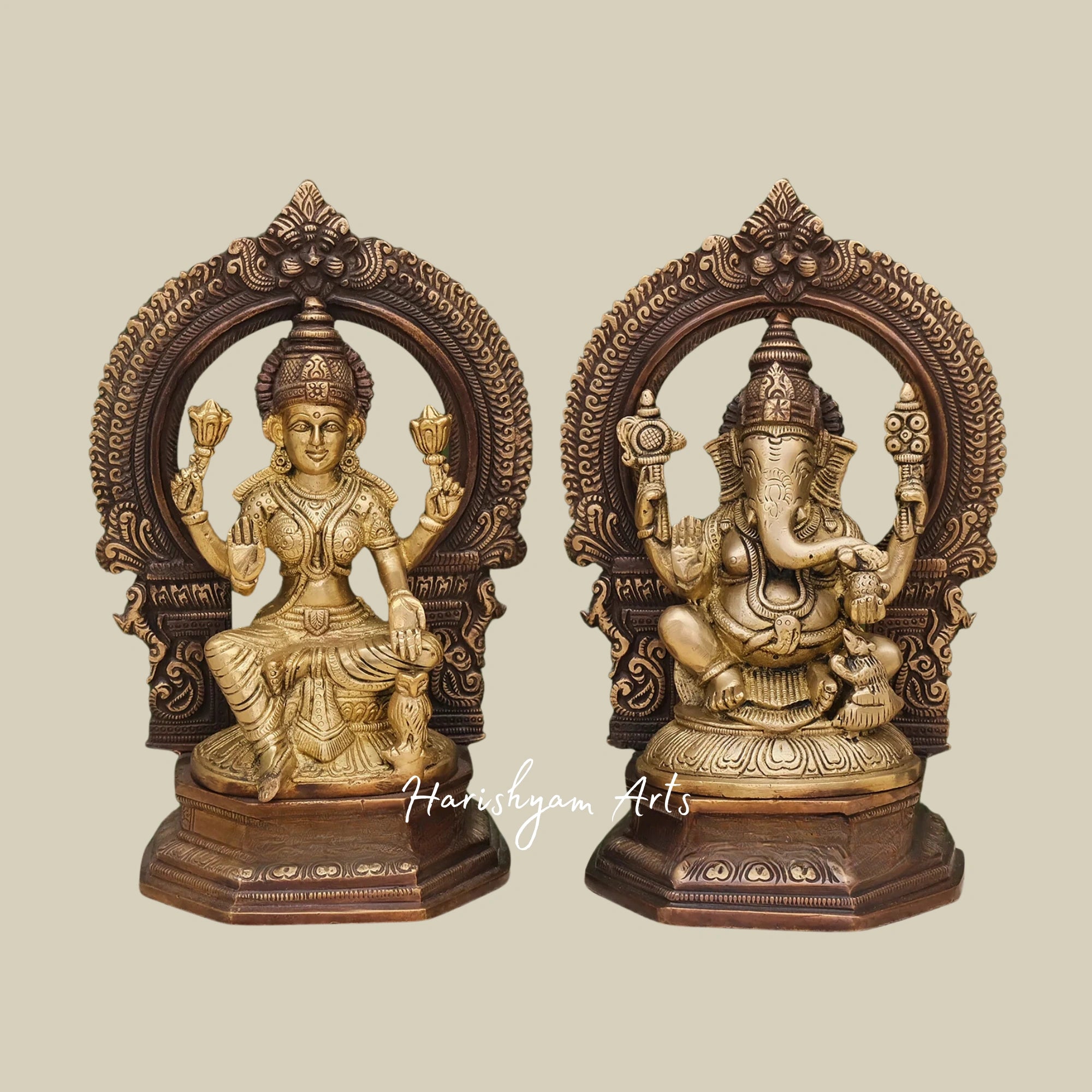 10" Traditional Brass Statue of Ganesh, Lakshmi, and Saraswati for Pooja Decor7